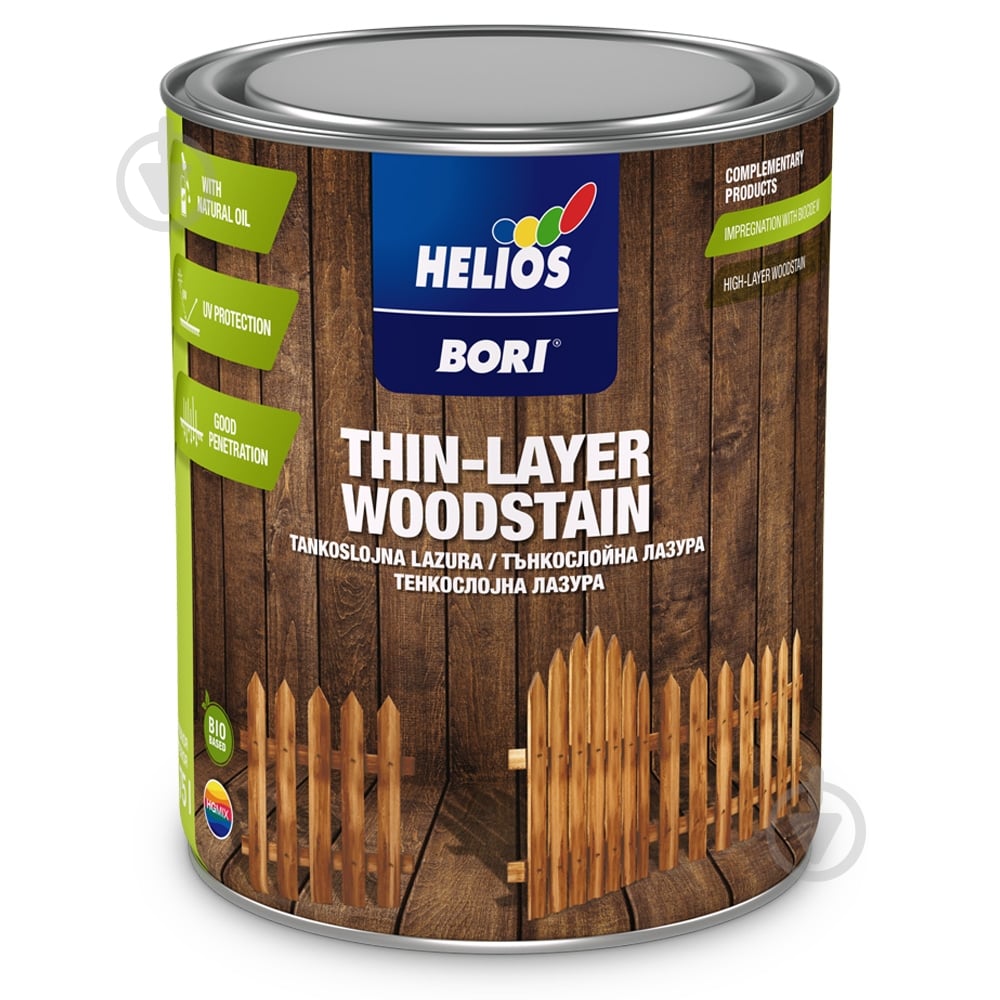 Лазурь Helios BORI THIN-LAYER WOODSTAIN 8 лиственница полумат 2,5 л - фото 1