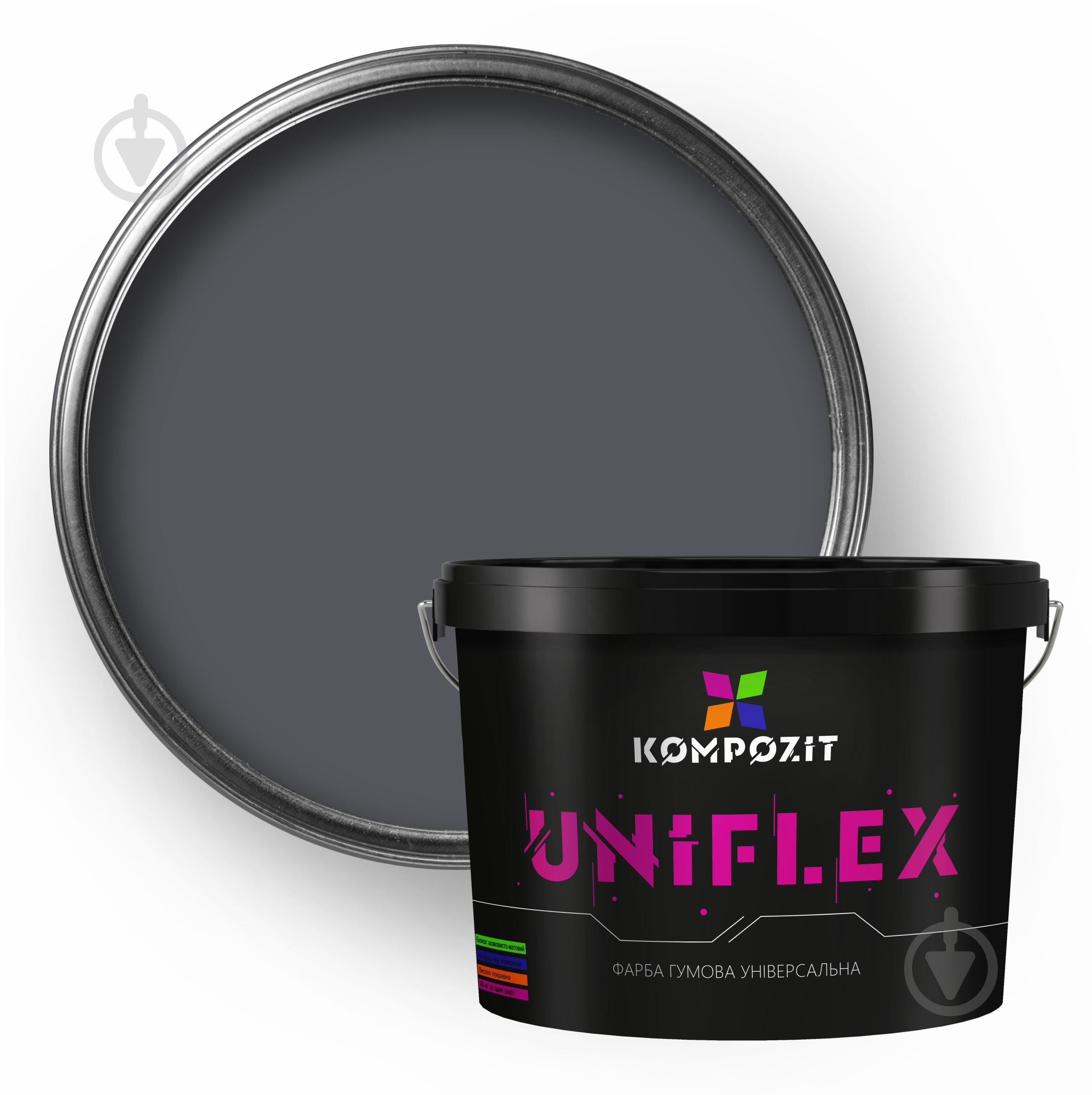 Краска универсальная резиновая водоэмульсионная Kompozit UNIFLEX мат графит 0,9 кг - фото 1