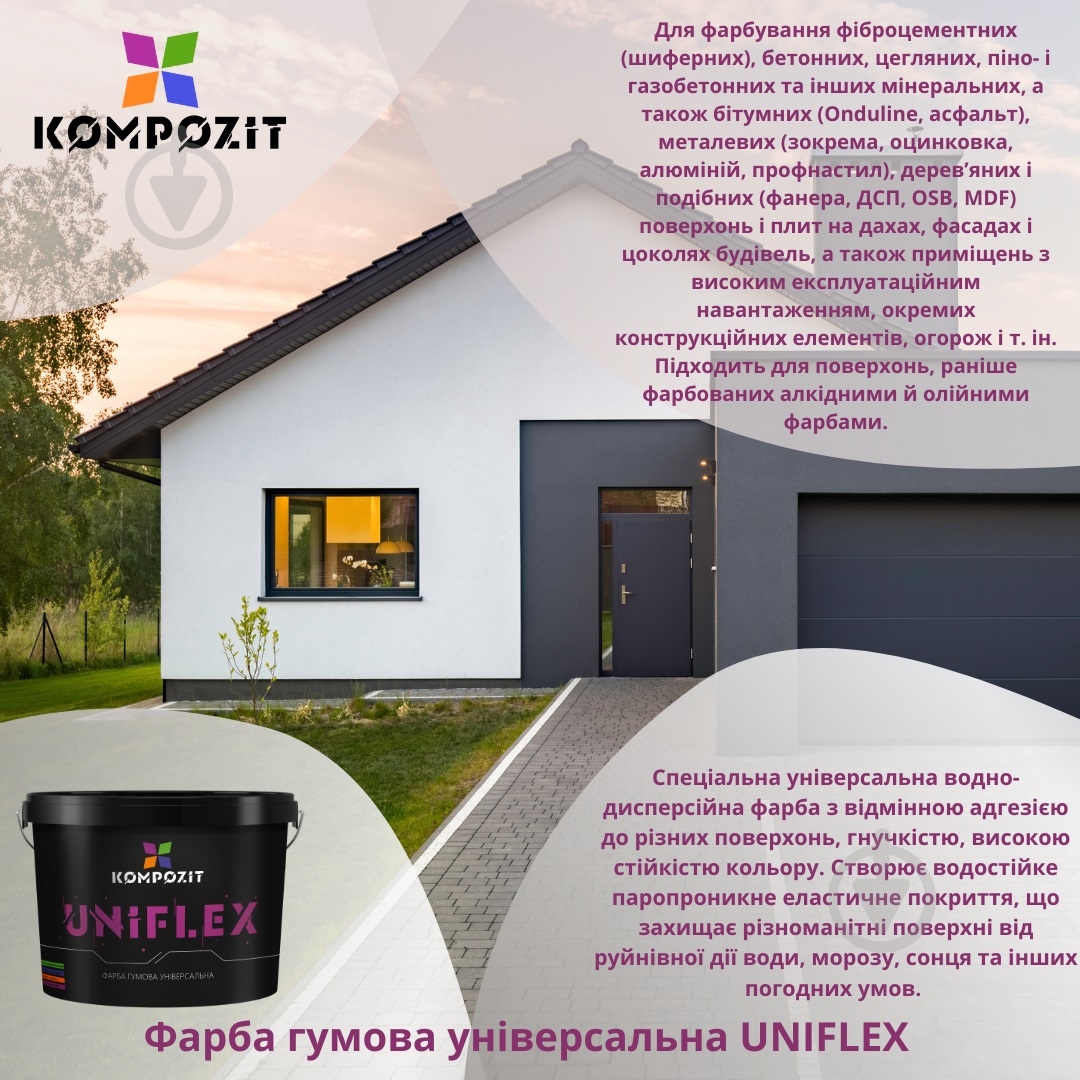 Краска универсальная резиновая Kompozit UNIFLEX мат Графит RAL7024 0,9 кг - фото 3