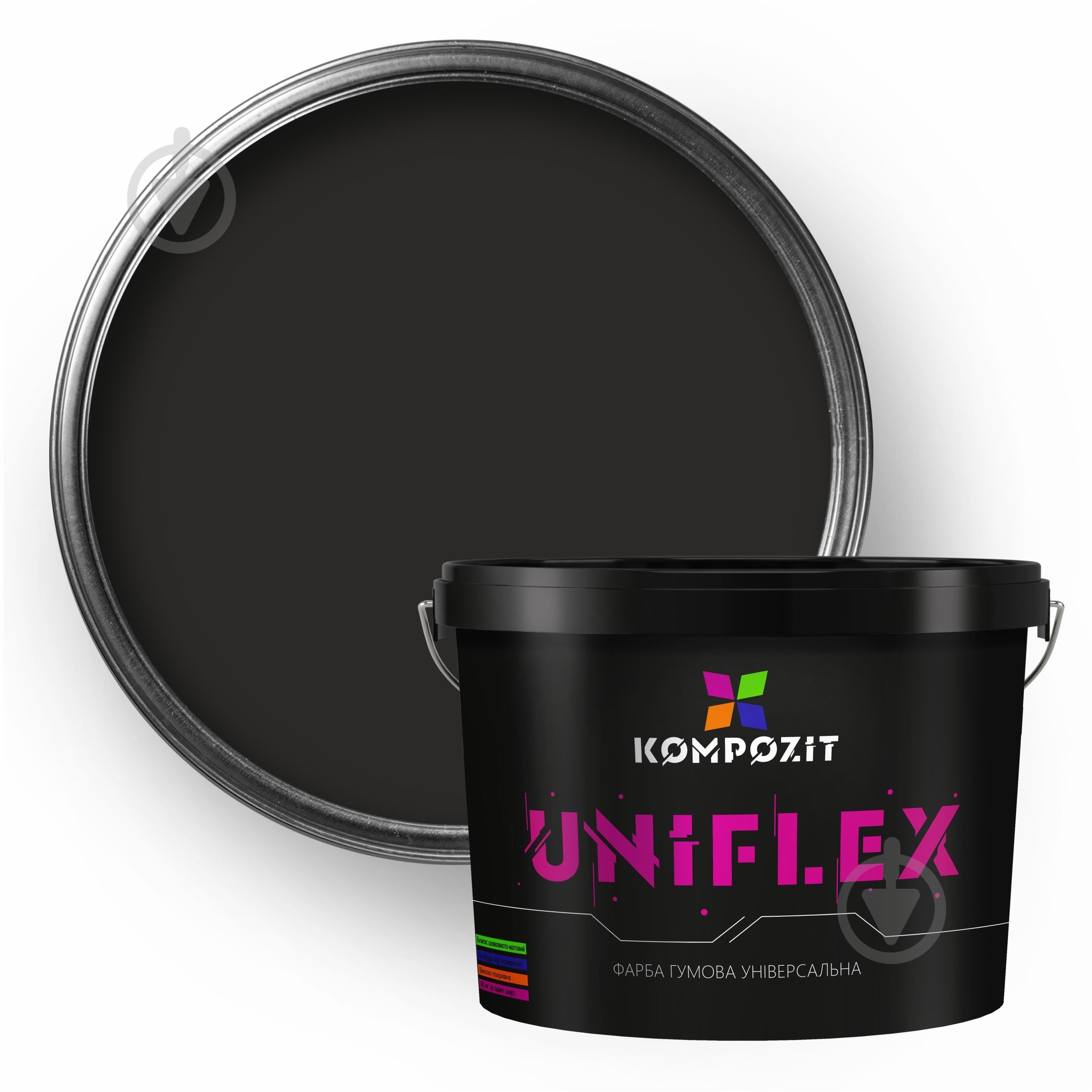 Фарба універсальна гумова водоемульсійна Kompozit UNIFLEX мат Чорний 0,9 кг - фото 1