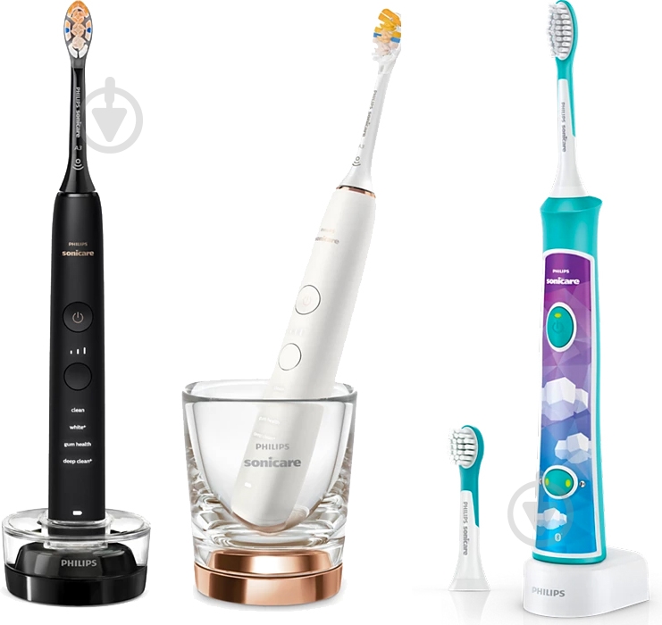 Набір електричних зубних щіток Philips Series 9000 Sonicare HX9914/69 Diamond Clean + HX6322/04 For Kids - фото 1