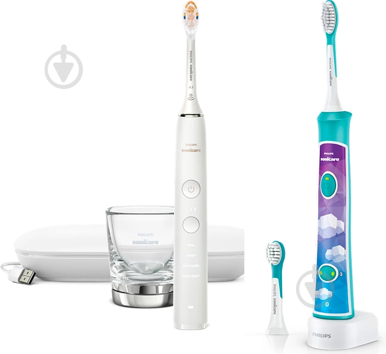 Електрична зубна щітка Philips Series 9000 Sonicare HX9911/19 Diamond Clean + HX6322/04 For Kids - фото 1