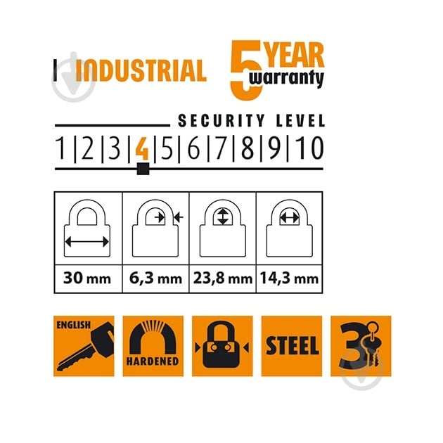 Замок навесной MVM HR-LS-30E открытый (амбарный) - фото 5
