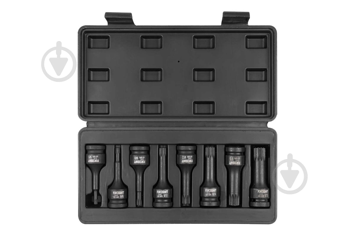 Набор насадок SPLINE ударных 1/2''(M5, M6, M8, M10, M12, M14, M16, M18), в кейсе Forcekraft 8 шт. FK-40811MPB - фото 3 Набор насадок SPLINE ударных 1/2''(M5, M6, M8, M10, M12, M14, M16, M18), в кейсе Forcekraft 8 шт. FK-40811MPB - фото 3