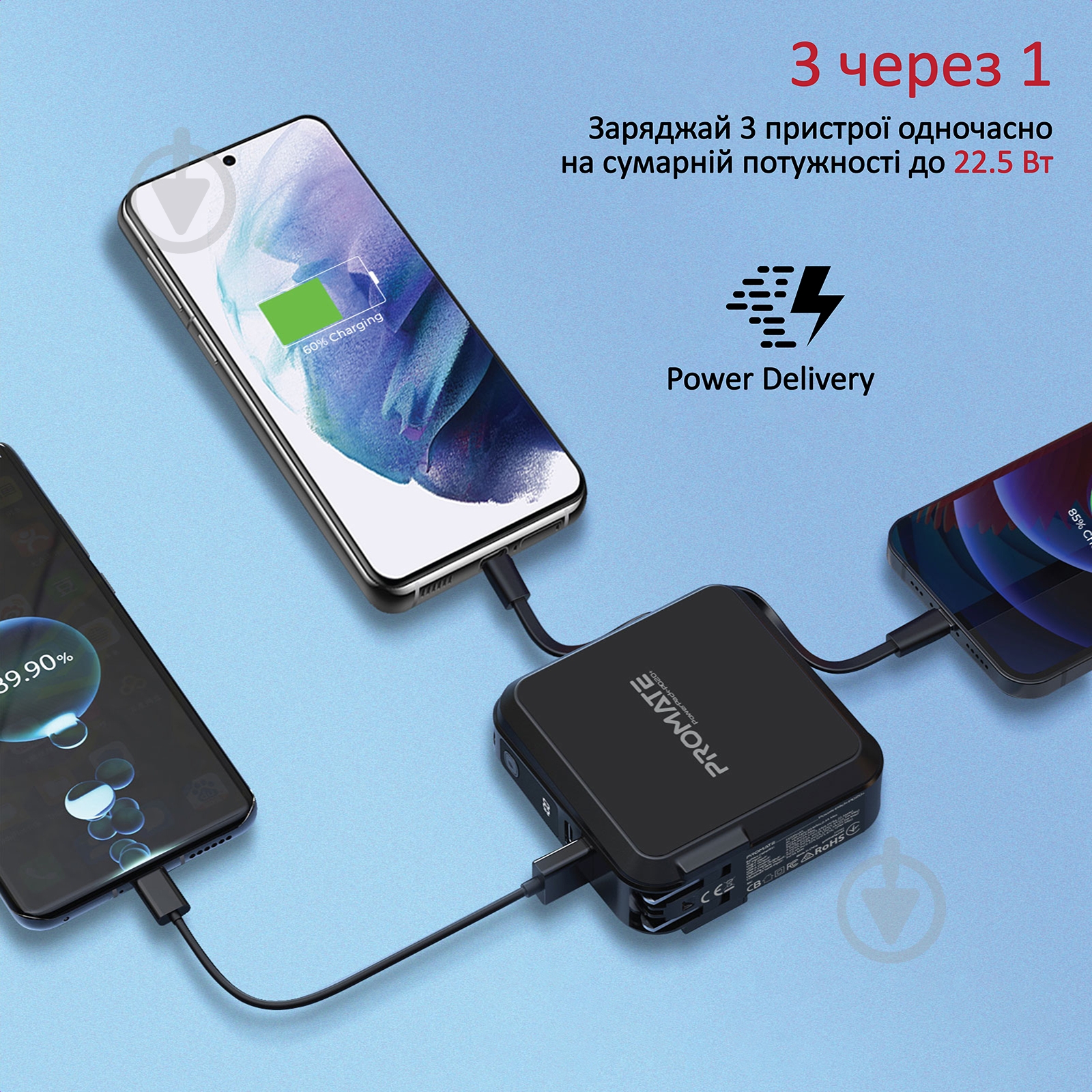 Повербанк Promate PowerPack-PD20+ 15000 mAh (powerpack-pd20+.black) - фото 3 Повербанк Promate PowerPack-PD20+ 15000 mAh (powerpack-pd20+.black) - фото 3