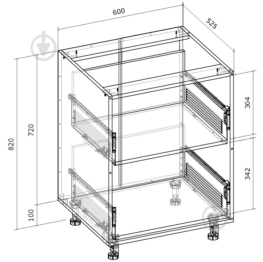 Тумба нижняя Грейд с 2-мя метабоксами 600x820x525 мм кальвадос - фото 2