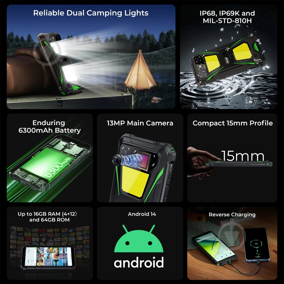 Смартфон Oukitel G5 4/256GB black/green (G5_GN) - фото 6