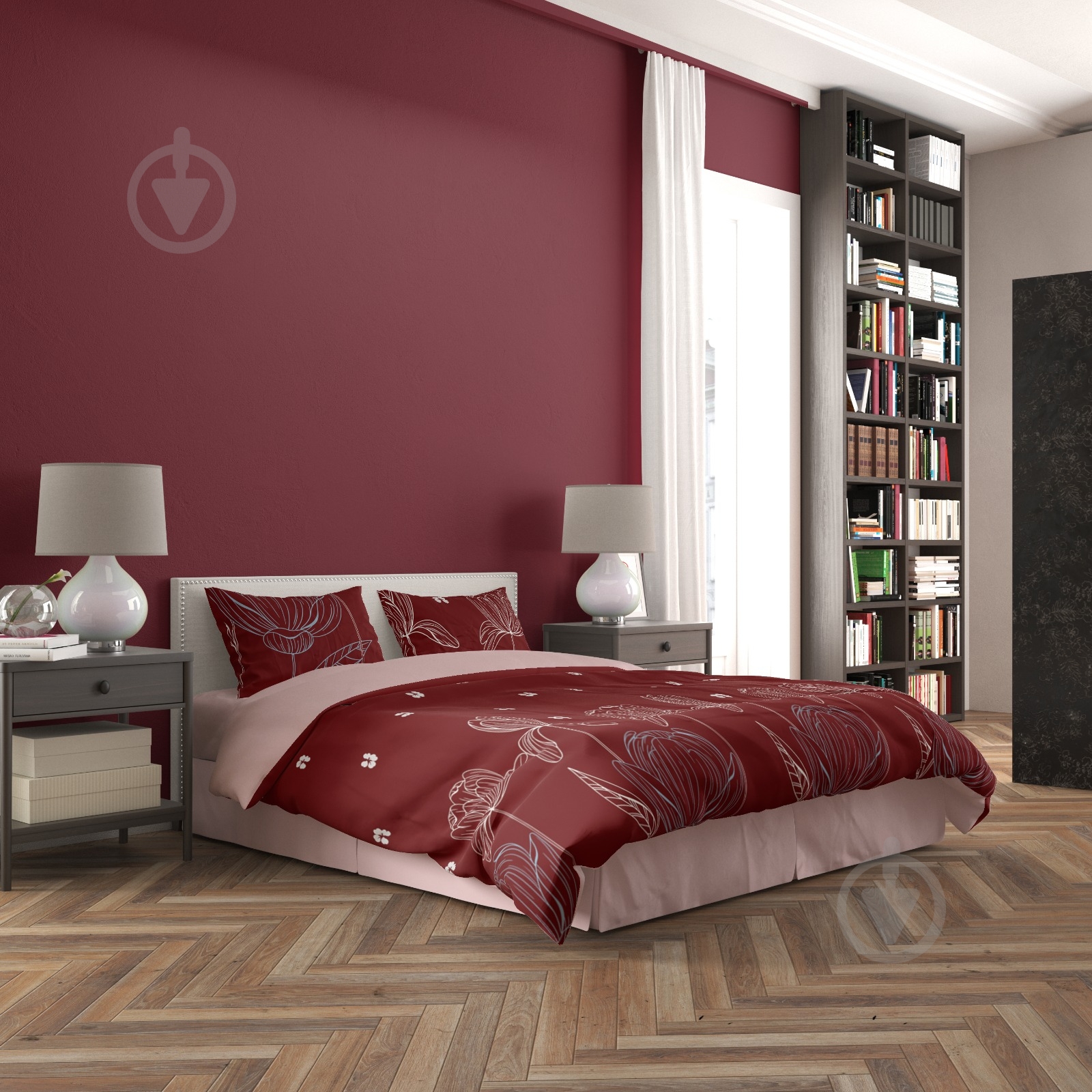 Комплект постельного белья Амарат евро бордовый Rigel - фото 1