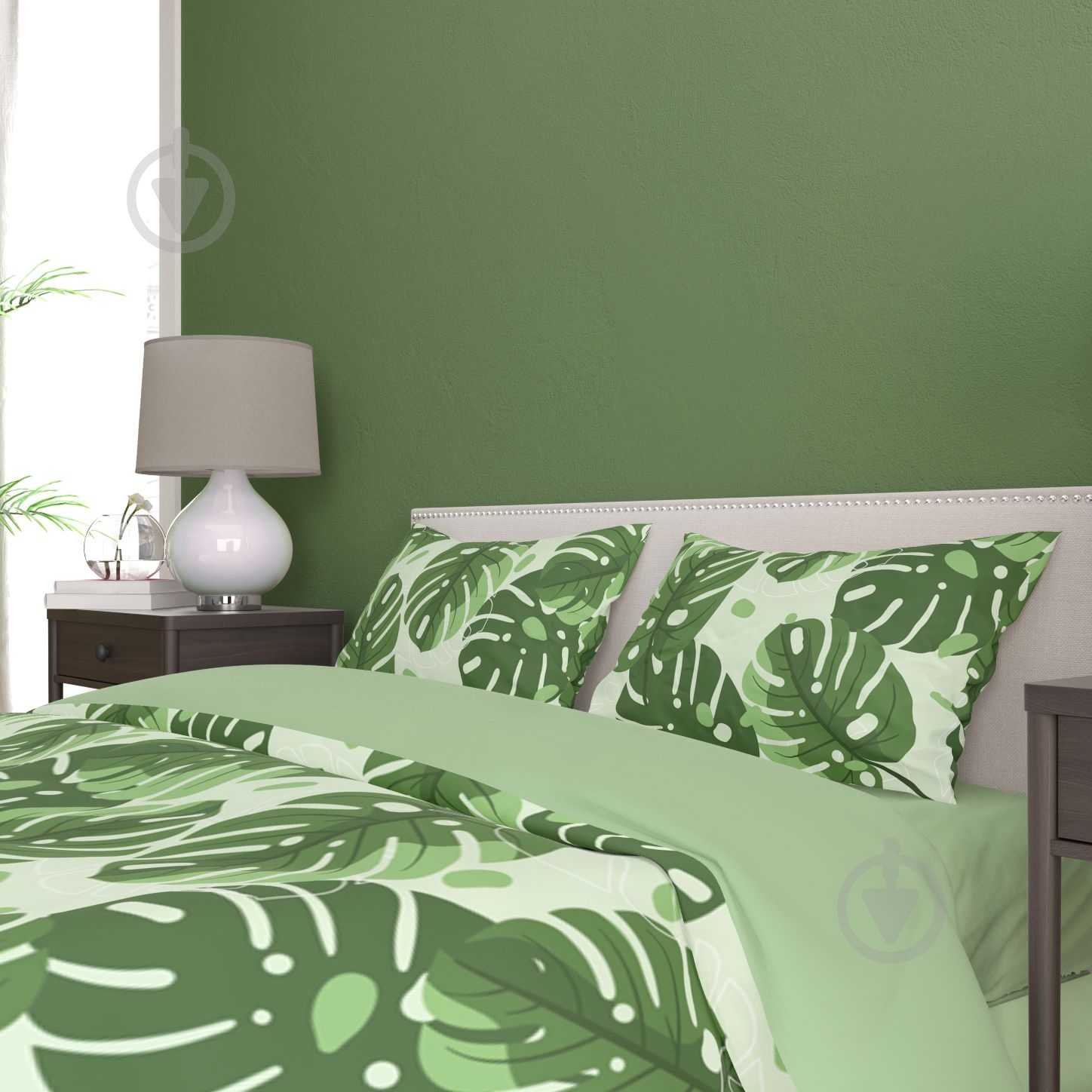 Комплект постельного белья Монстера 1,5 зеленый с рисунком Rigel - фото 3 Комплект постельного белья Монстера 1,5 зеленый с рисунком Rigel - фото 3
