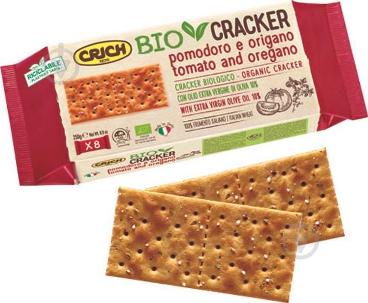 Крекер Crich з томатами й орегано органічні 250 г - фото 1 Крекер Crich з томатами й орегано органічні 250 г - фото 1