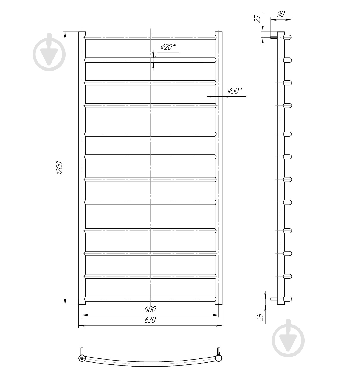 Полотенцесушитель Mario Классик 1200х630/600 - фото 4