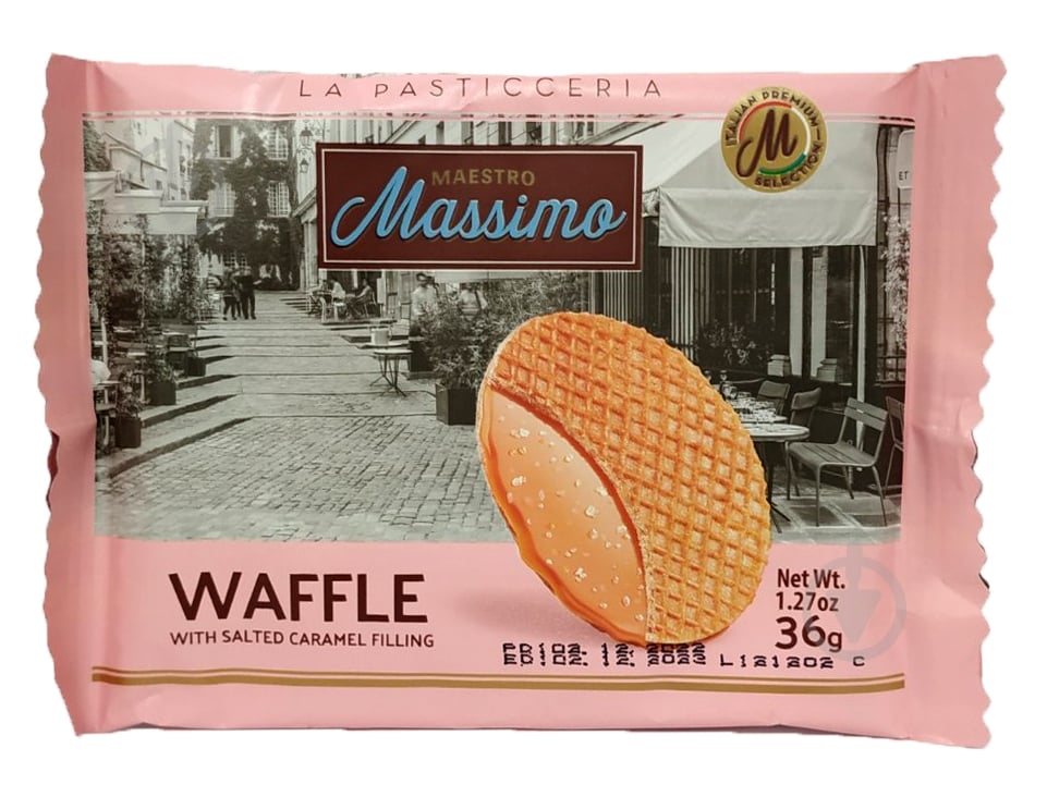 Вафли Maestro Massimo Caramel Waffle Salted 24/36г - фото 1 Вафли Maestro Massimo Caramel Waffle Salted 24/36г - фото 1