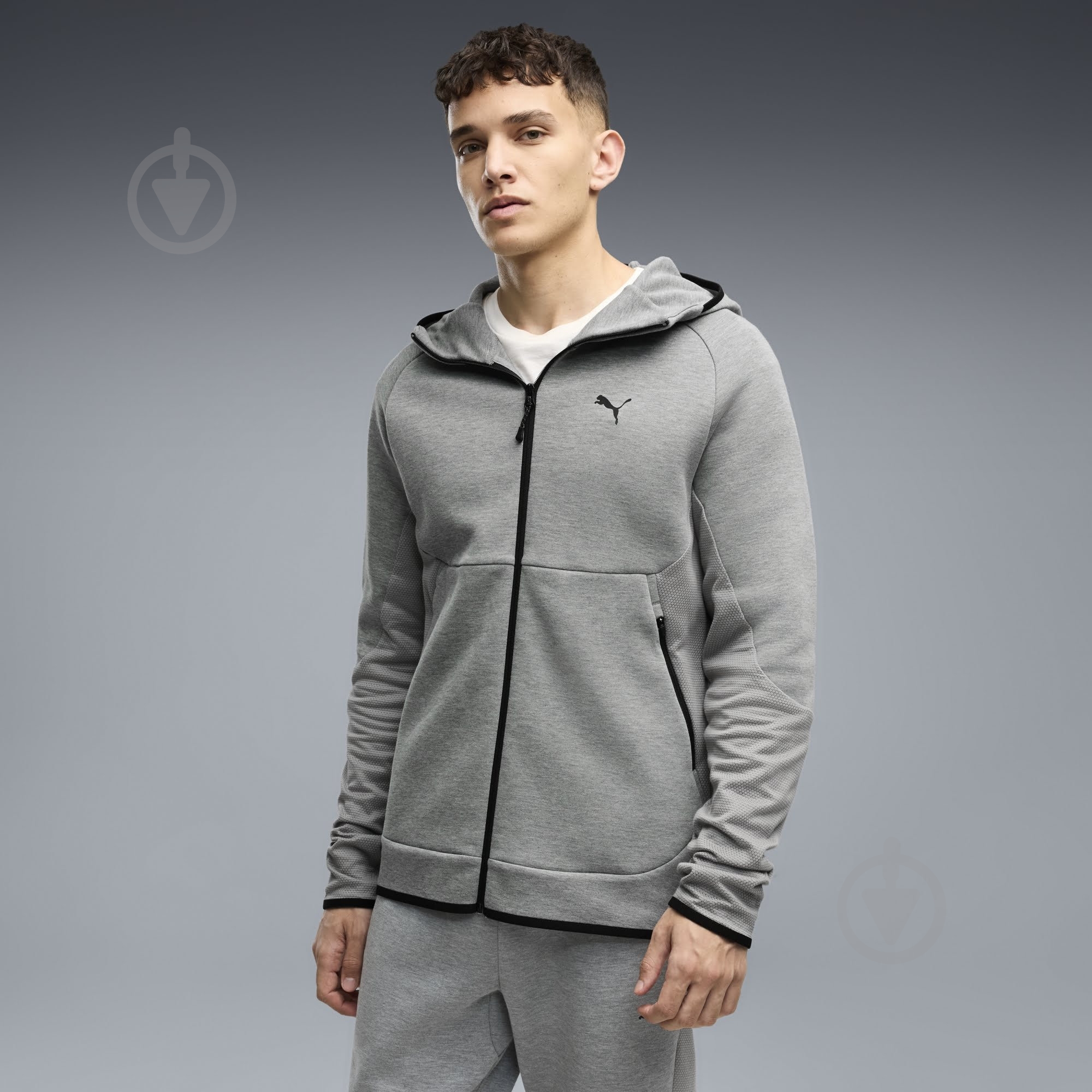 Джемпер Puma PUMATECH Slim Elevated Full-Zip Hoodie DK 69395103 р.L серый - фото 1