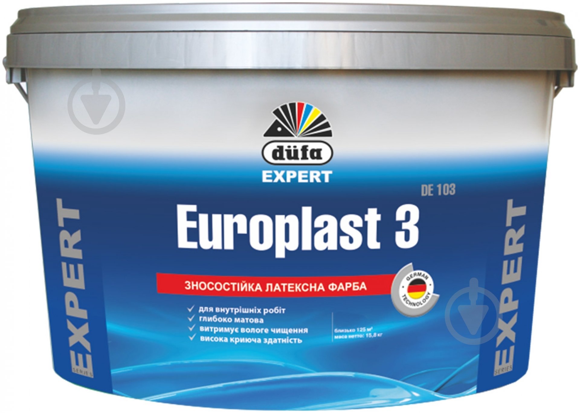 Фарба латексна водоемульсійна Dufa Europlast 3 DE 103 глибокий мат білий 2,5 л - фото 1