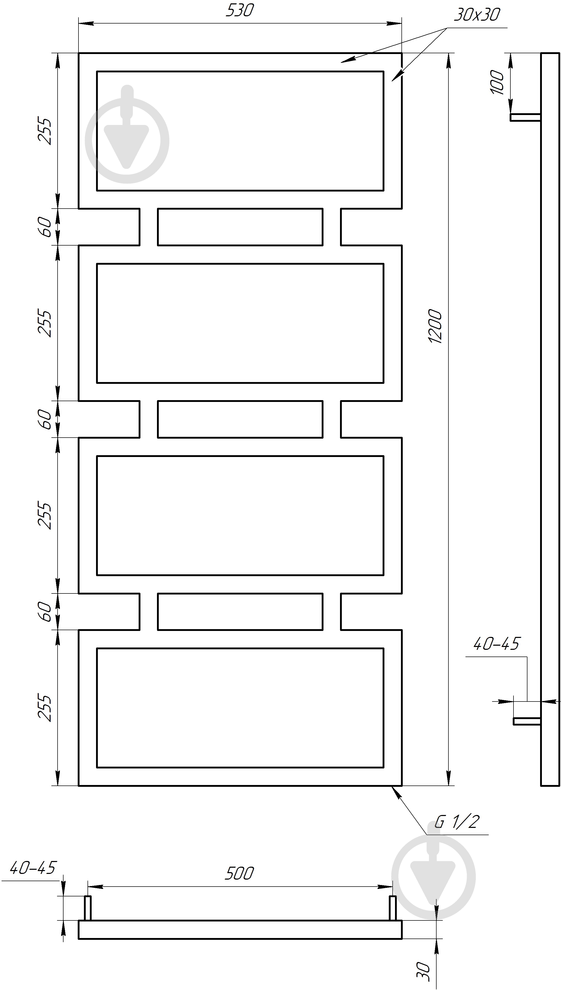 Полотенцесушитель водяной GenesisAqua Quattro/B1200 - фото 5