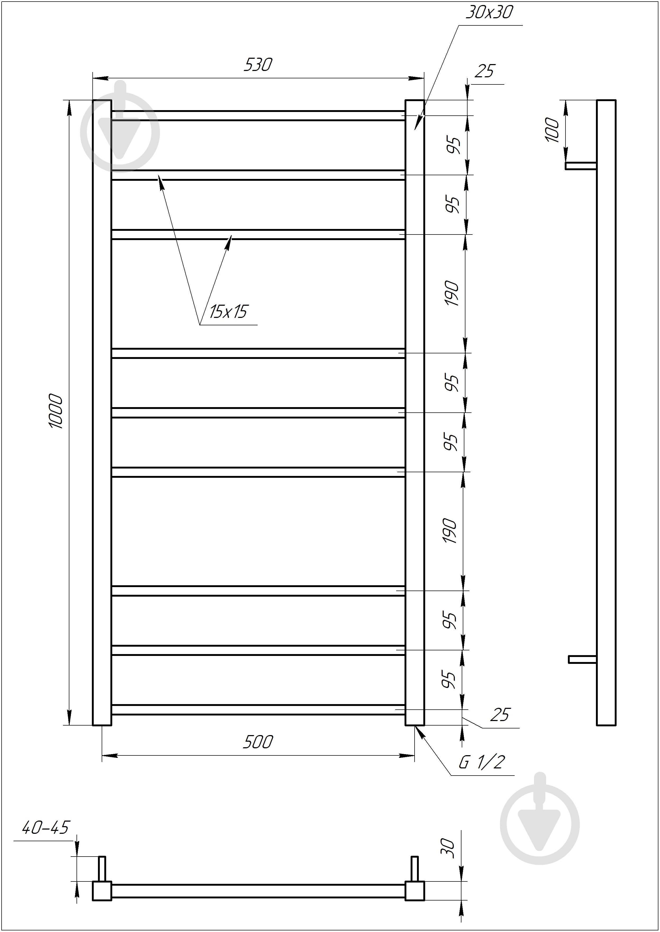 Полотенцесушитель водяной GenesisAqua Tristar square/B1000 - фото 3