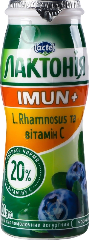 Кисломолочный продукт Лактонія 1.5% йогуртный Черника Imun+ п/бут 100 г - фото 1 Кисломолочный продукт Лактонія 1.5% йогуртный Черника Imun+ п/бут 100 г - фото 1
