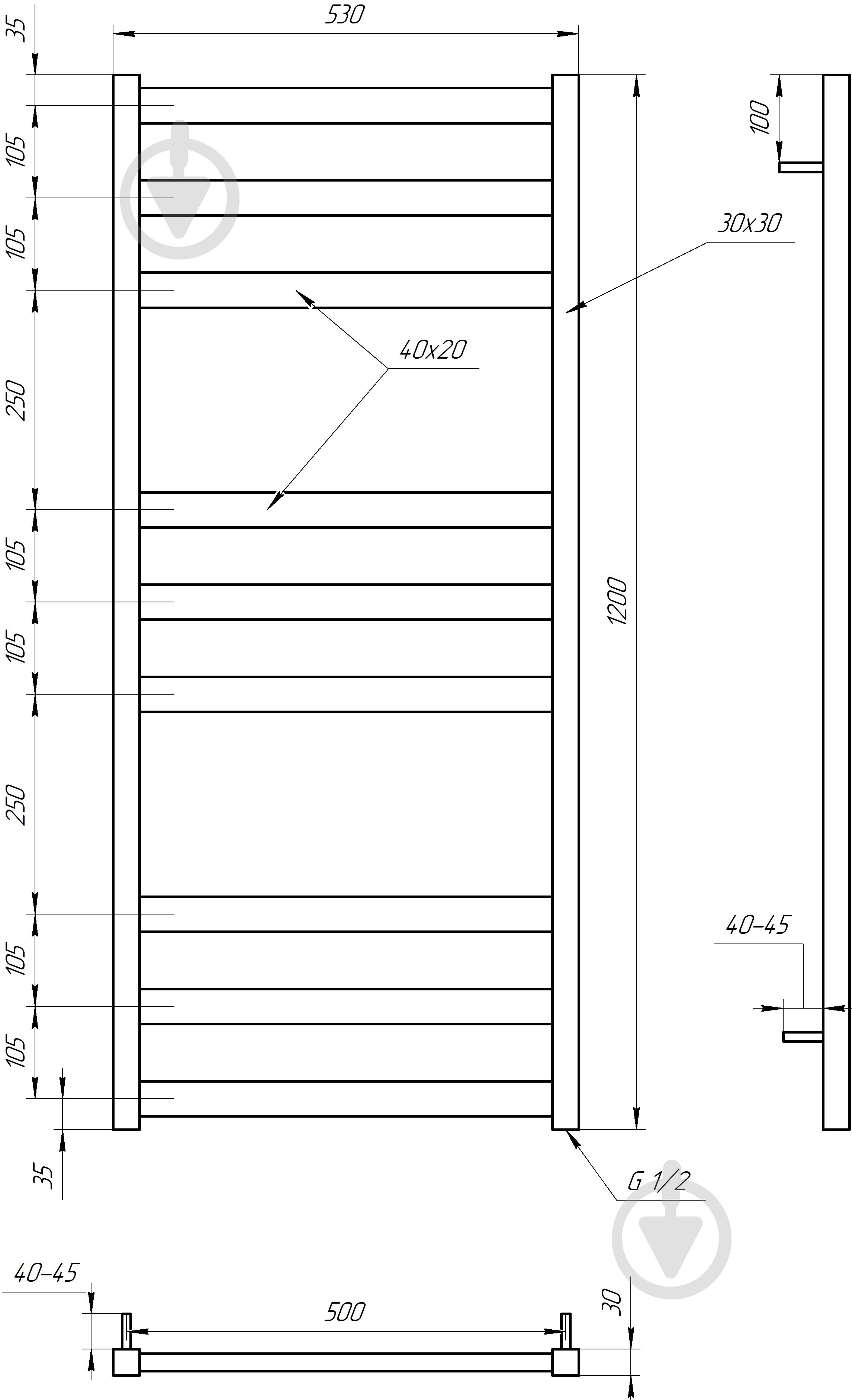 Полотенцесушитель водяной GenesisAqua Tristar flat/B1200 - фото 4 Полотенцесушитель водяной GenesisAqua Tristar flat/B1200 - фото 4