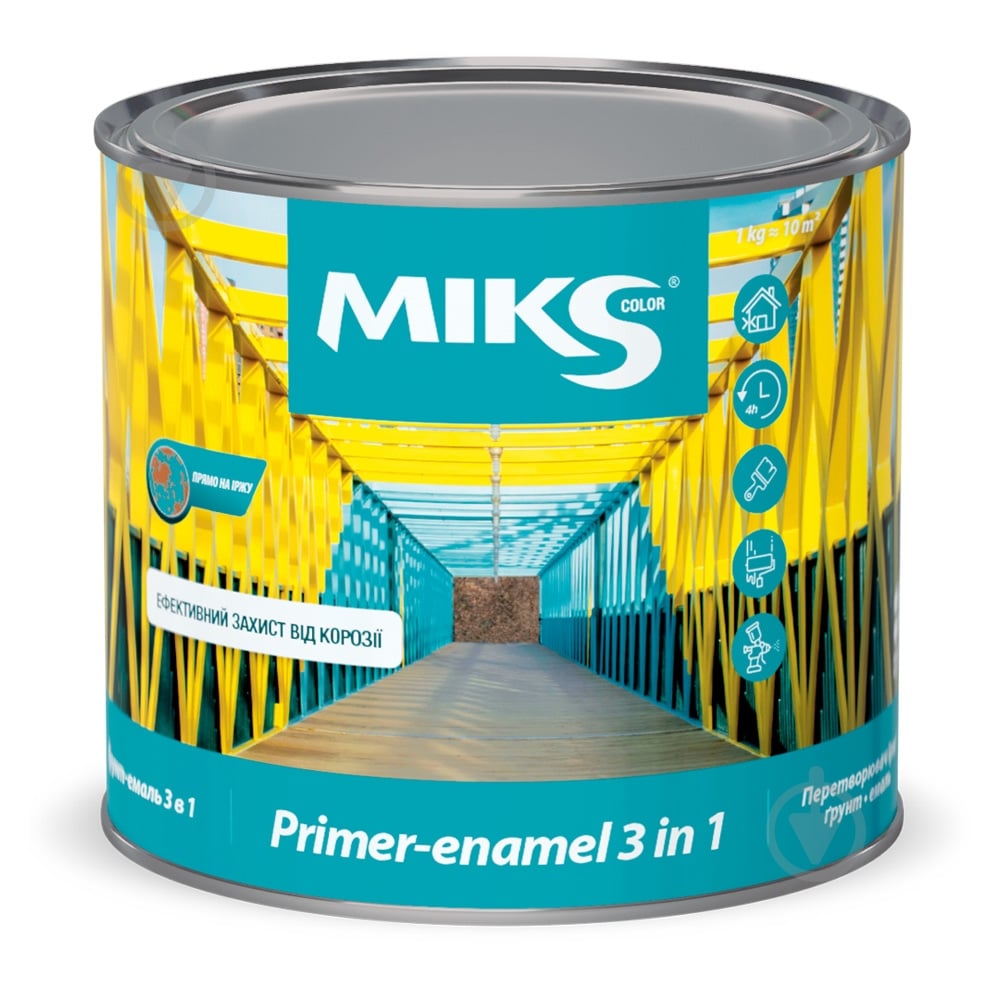 Ґрунт-емаль MIKS Color Грунт-емаль 3 в 1 RAL 6005 напівмат 0,8 кг - фото 1