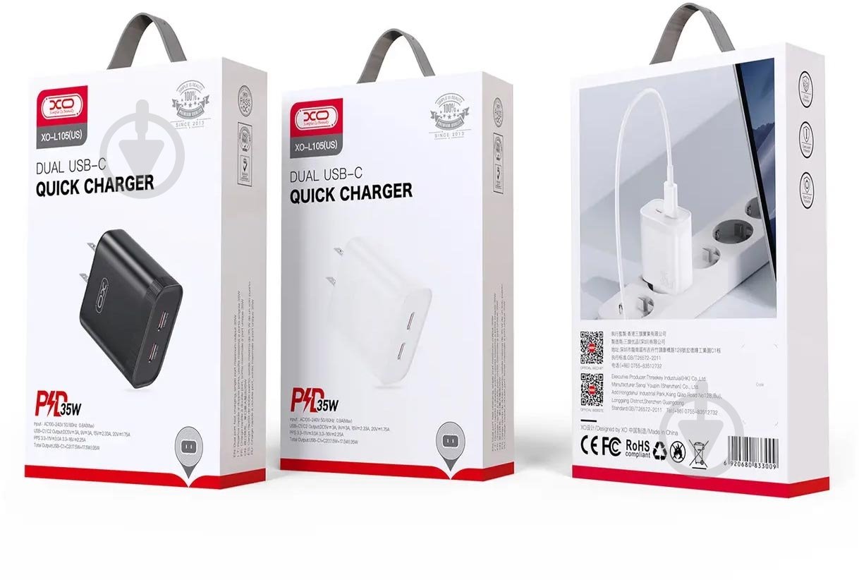 Мережевий зарядний пристрій Xo L105-CC 35W 2хUSB-C Black - фото 3
