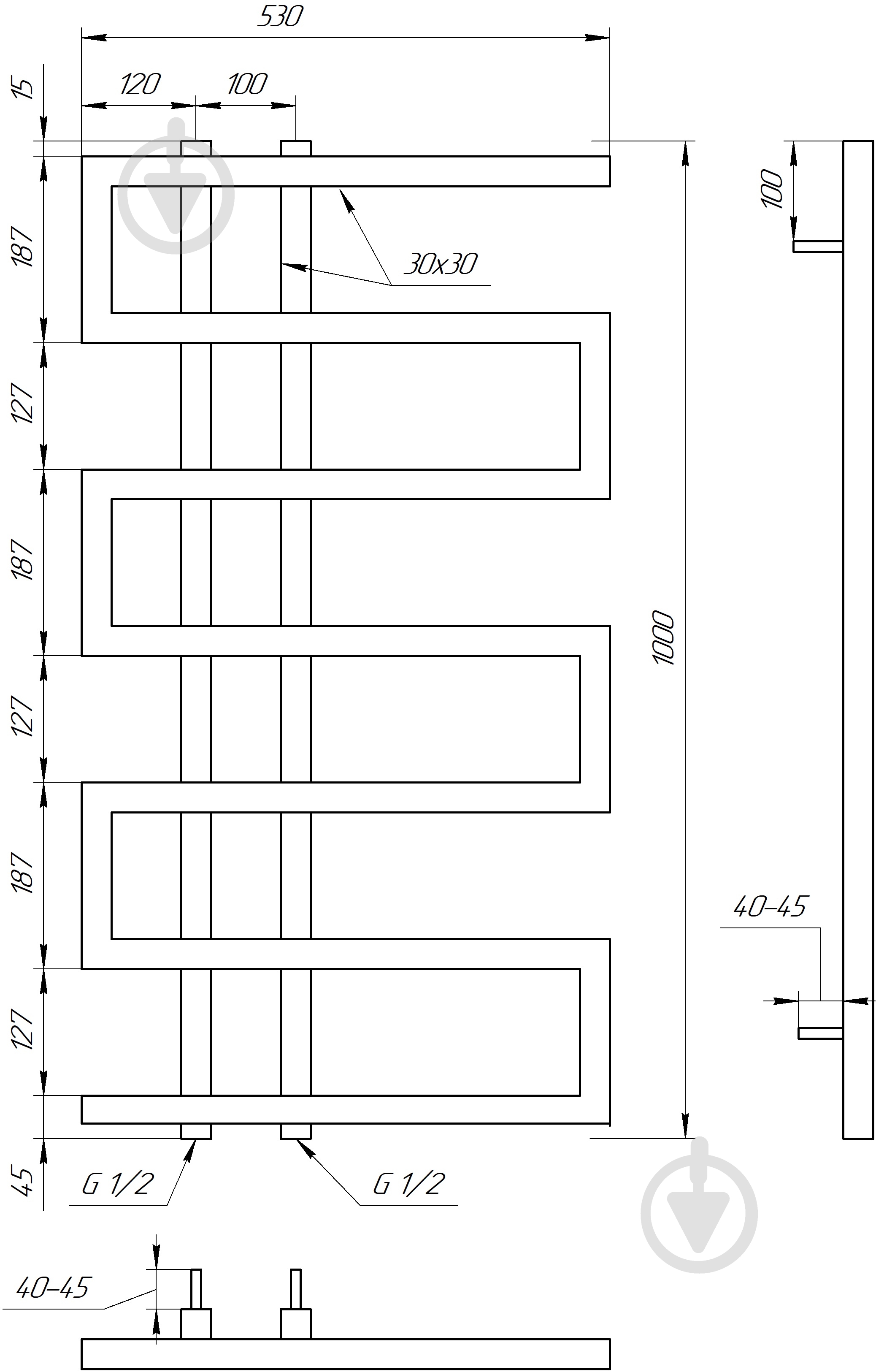 Полотенцесушитель водяной GenesisAqua Dual/B1000 - фото 2