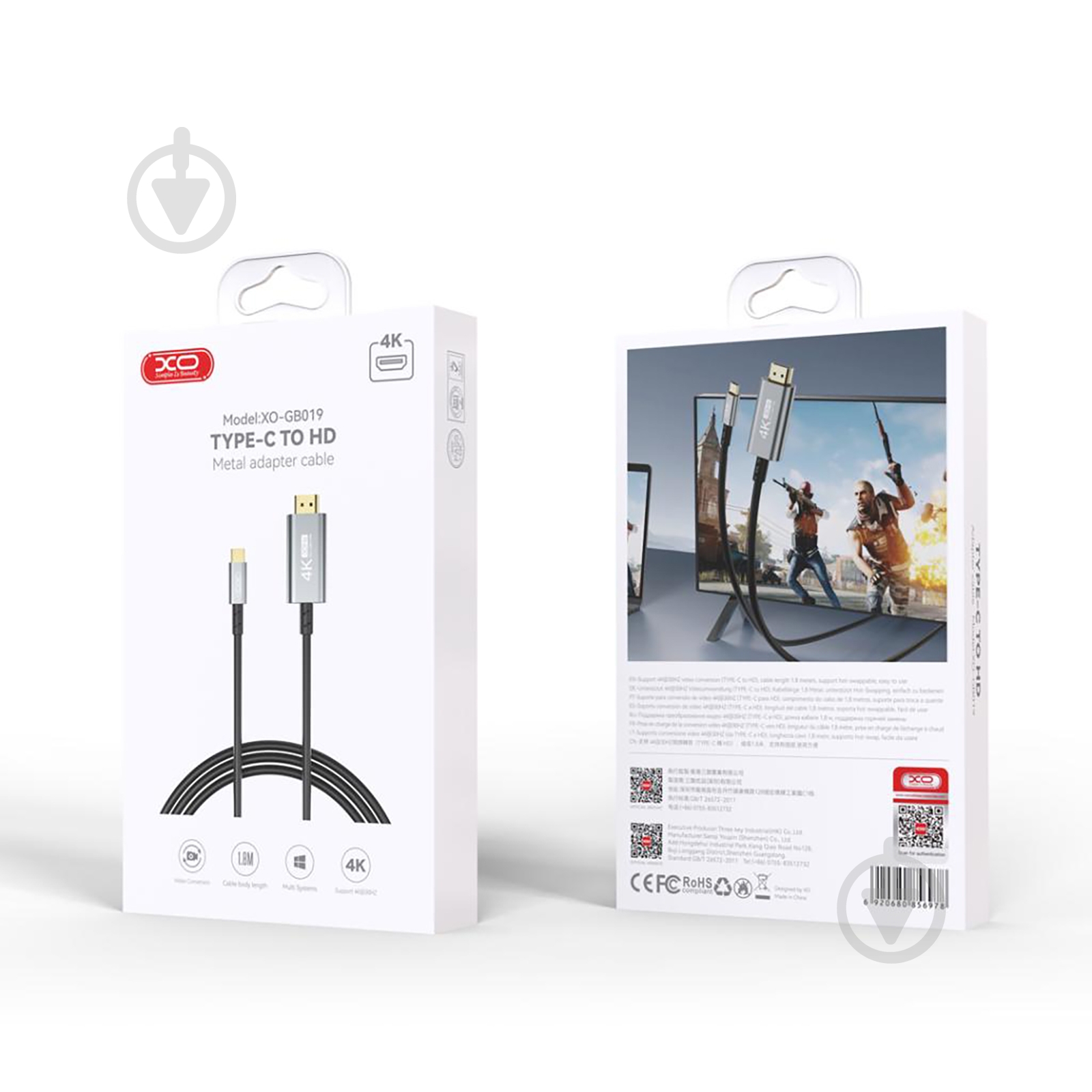 Кабель Xo GB019-CHDMI USB-C to HDMI 1,8 м black (GB019-CHDMI.tranish) - фото 5