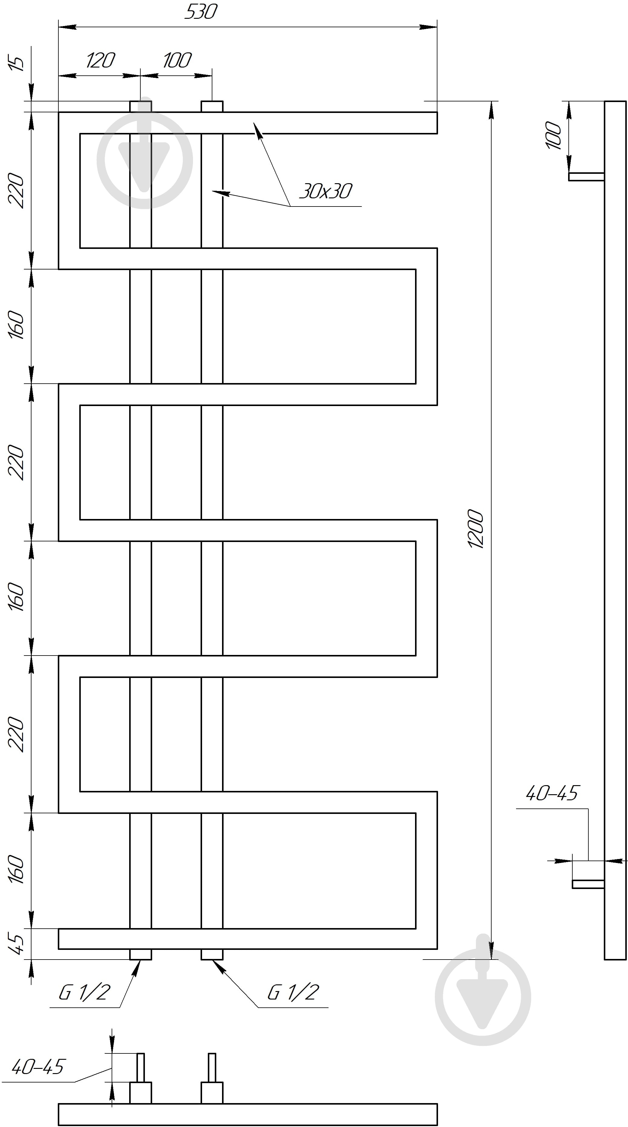 Полотенцесушитель водяной GenesisAqua Dual/B1200 - фото 2 Полотенцесушитель водяной GenesisAqua Dual/B1200 - фото 2