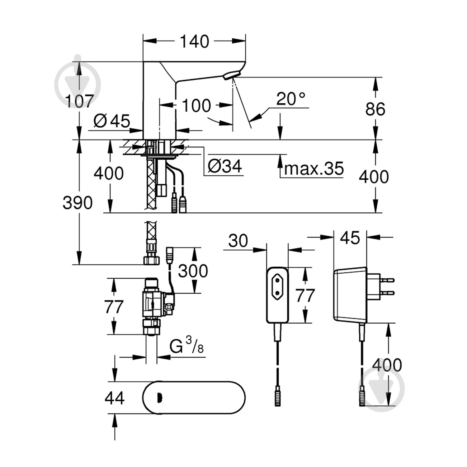 Смеситель для умывальника Grohe сенсорный Grohe Euroeco Cosmopolitain E 36269000 - фото 3