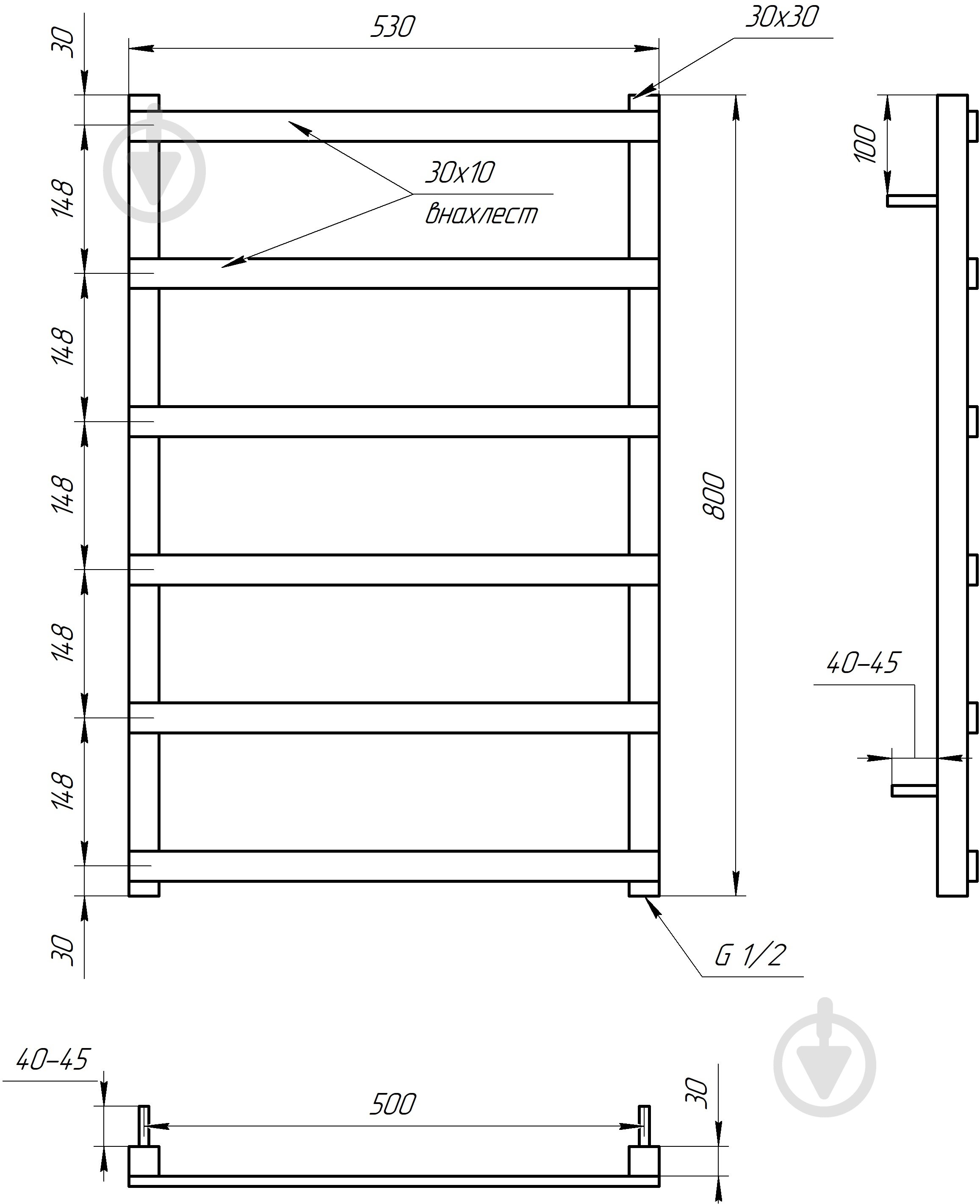 Полотенцесушитель водяной GenesisAqua Basis/B800 - фото 5