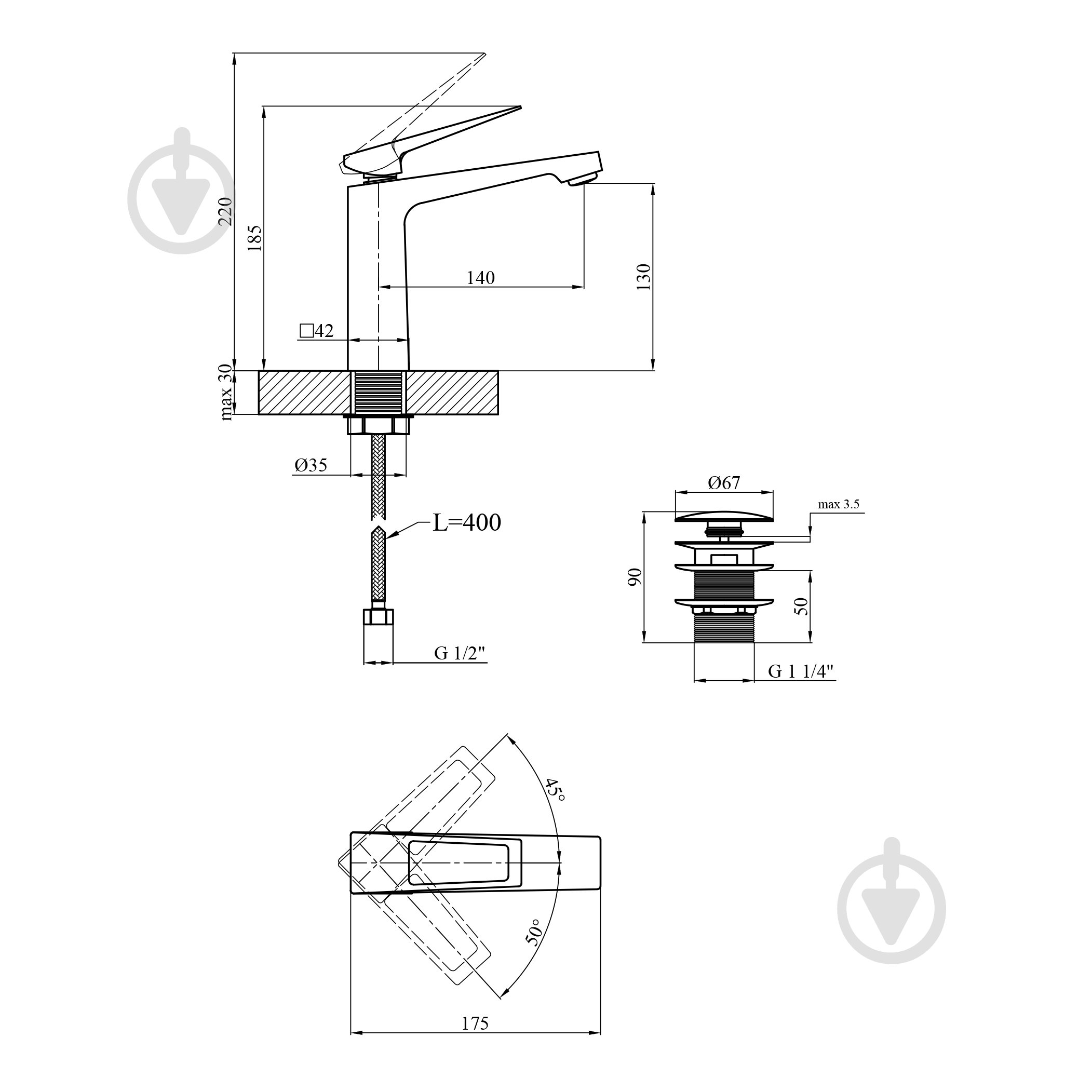 Смеситель для умывальника Kroner KRP Ersel - SCH0110BV с донним клапаном - фото 2