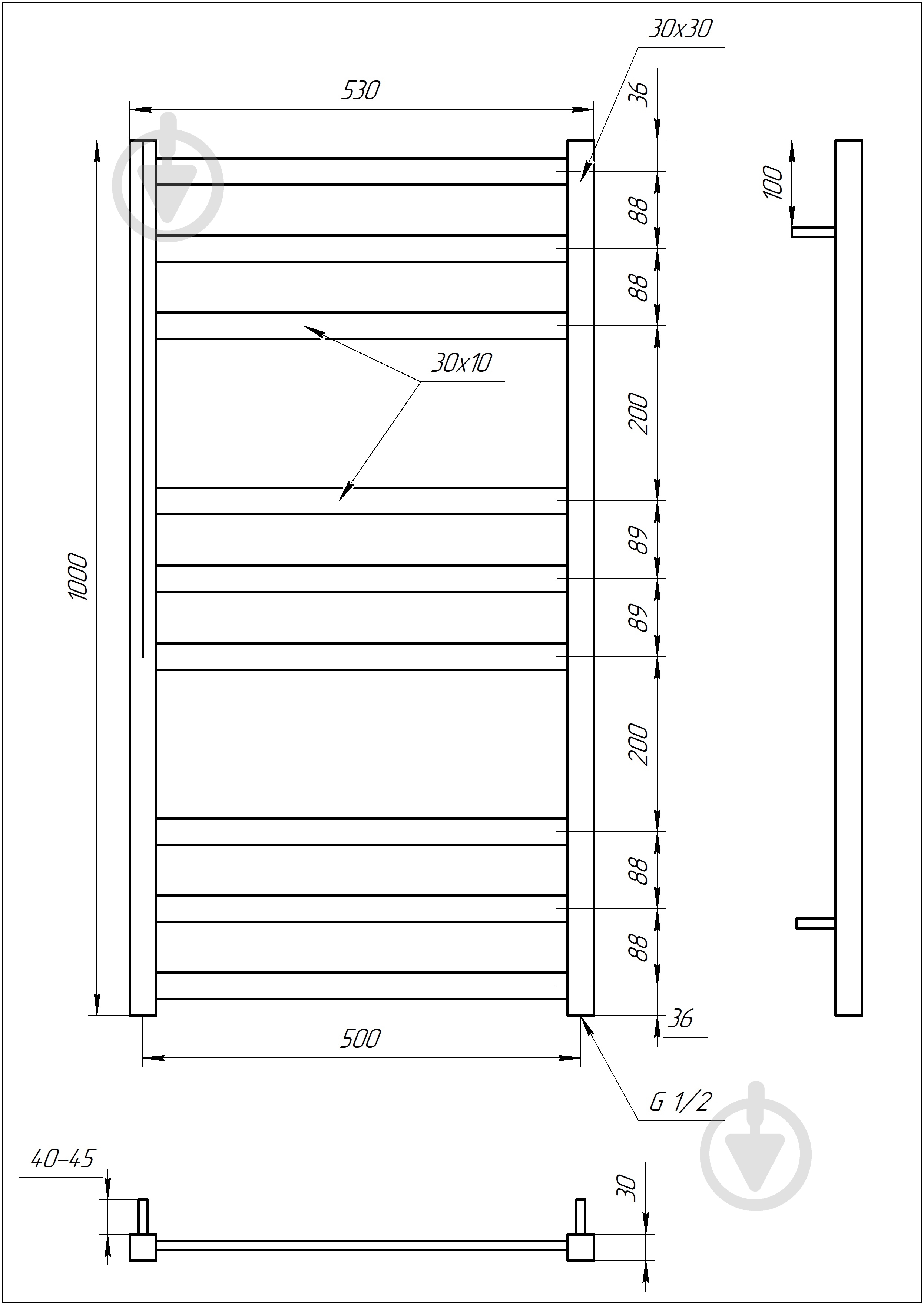 Полотенцесушитель водяной GenesisAqua Tristar/B1000 - фото 3