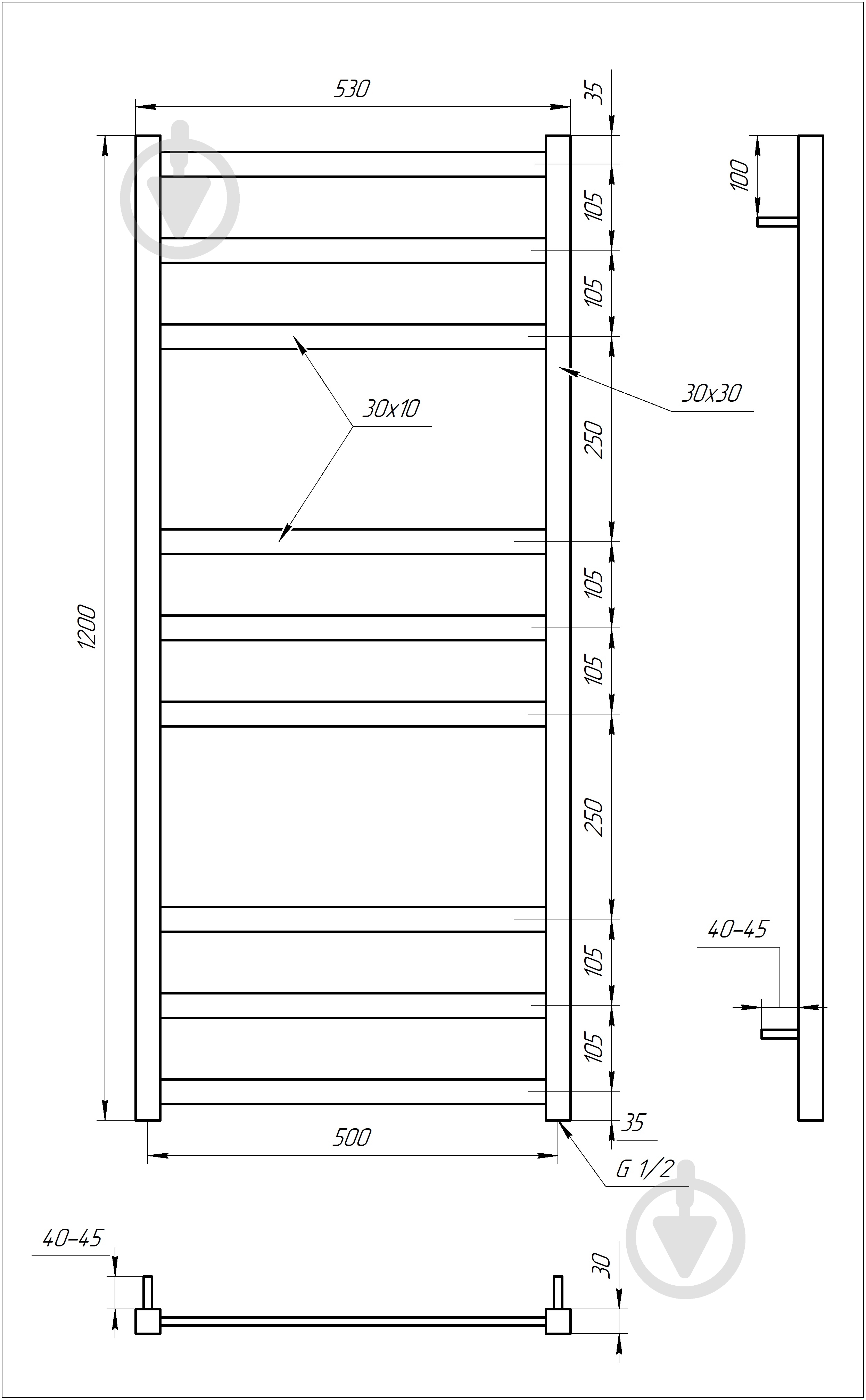 Полотенцесушитель водяной GenesisAqua Tristar/B1200 - фото 3