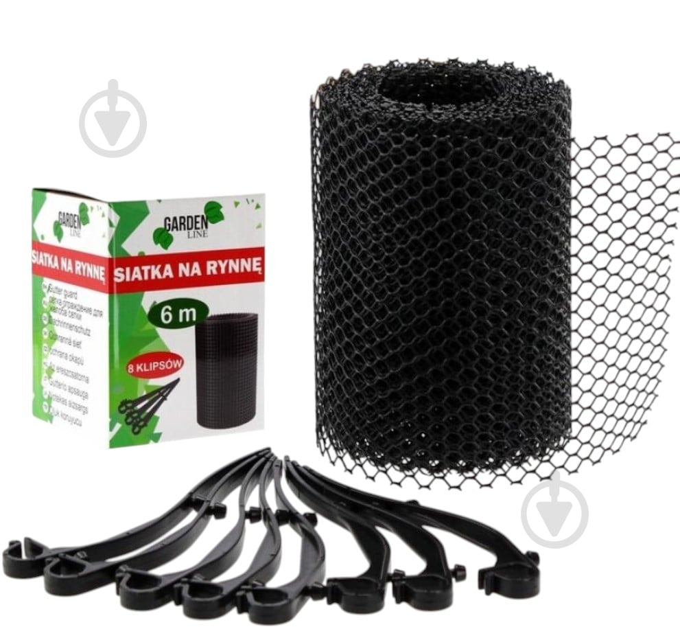 Сітка захисна для водостічної ринви Chomik 6 м + 8 кліпс чорний - фото 1