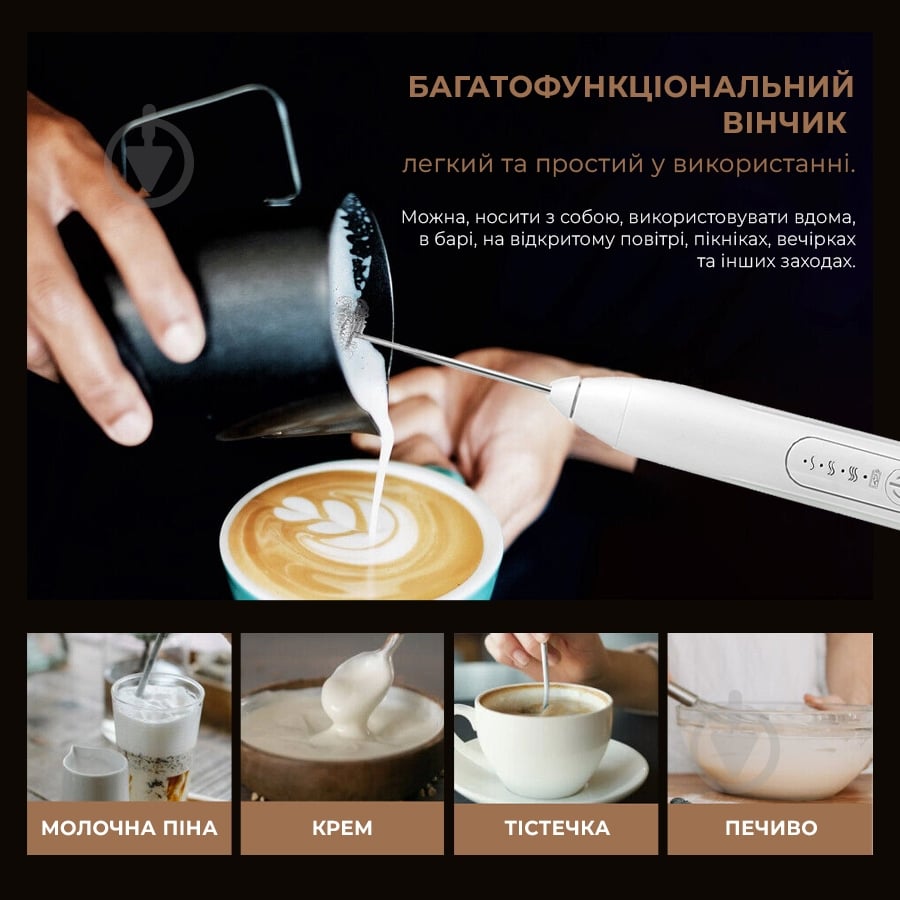 Вспениватель молока IKOS с аккумулятором белый (0013-DAH) - фото 6