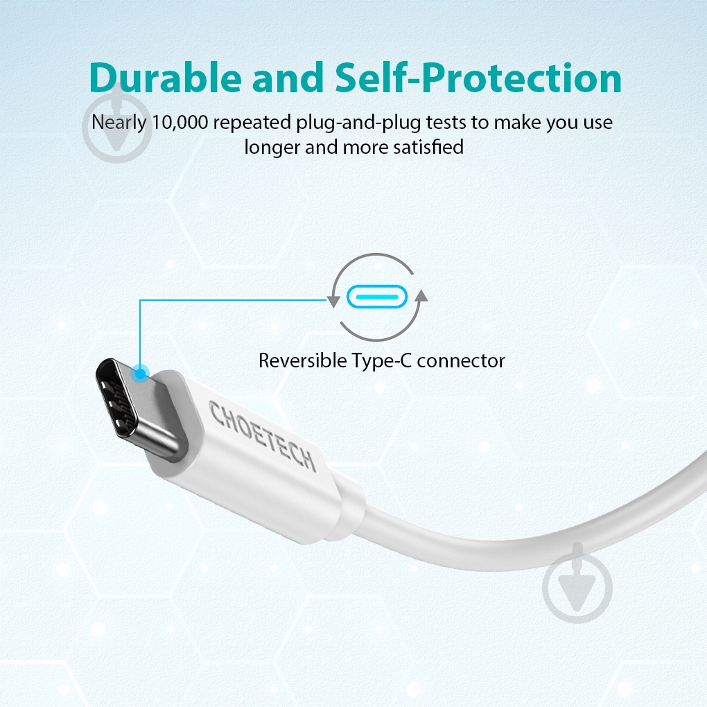 Кабель Choetech USB-A to Type-C 1 м white (AC0002-WH) - фото 3 Кабель Choetech USB-A to Type-C 1 м white (AC0002-WH) - фото 3