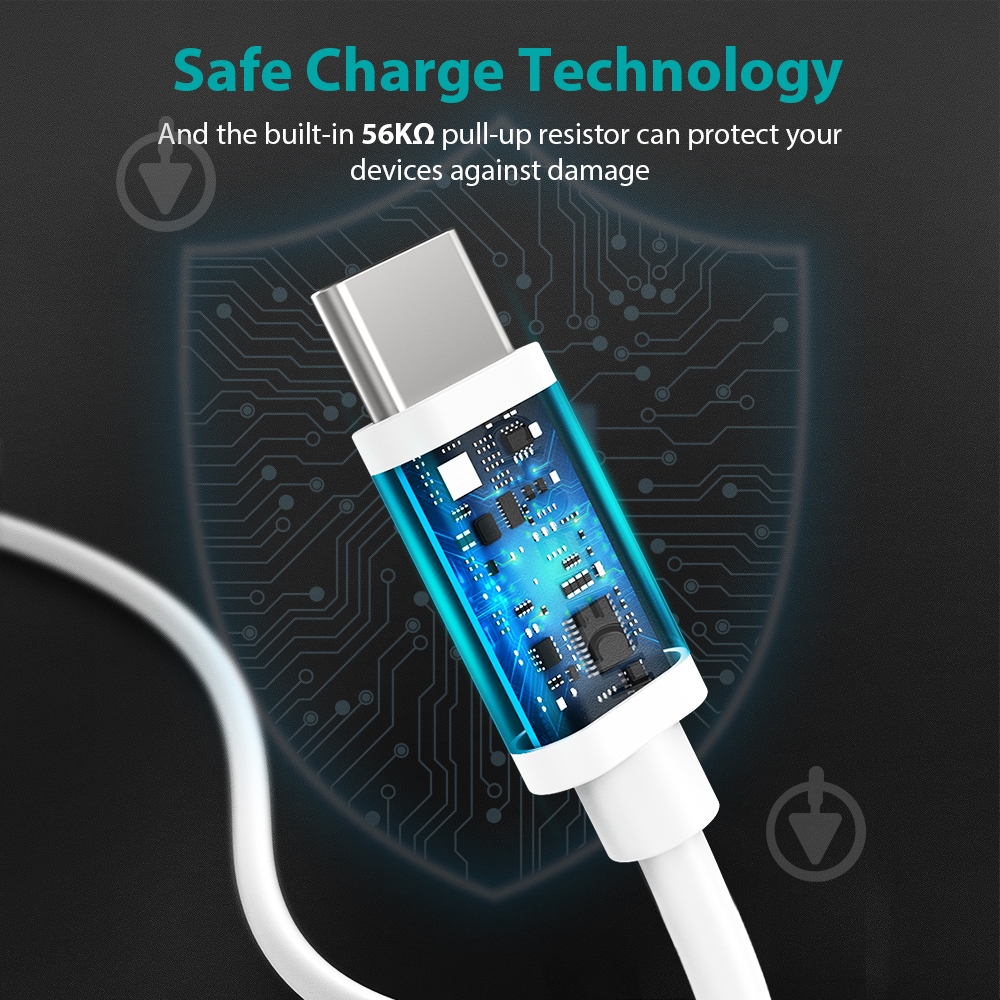 Кабель Choetech USB-A to Type-C 1 м white (AC0002-WH) - фото 7 Кабель Choetech USB-A to Type-C 1 м white (AC0002-WH) - фото 7