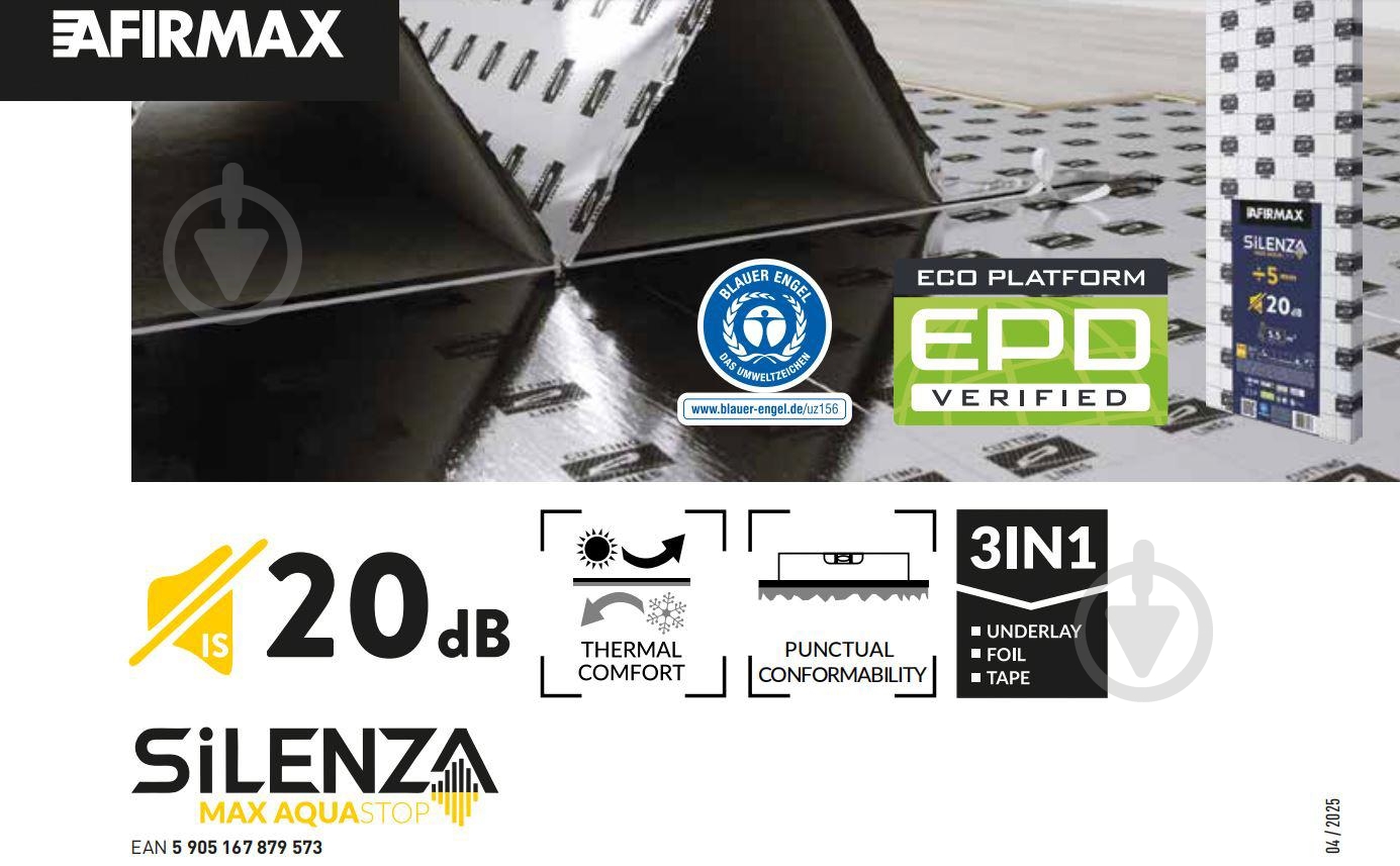Підкладка ізоляційна AFIRMAX Silenza Max Aquastop 5мм/5,5 кв.м - фото 3 Підкладка ізоляційна AFIRMAX Silenza Max Aquastop 5мм/5,5 кв.м - фото 3