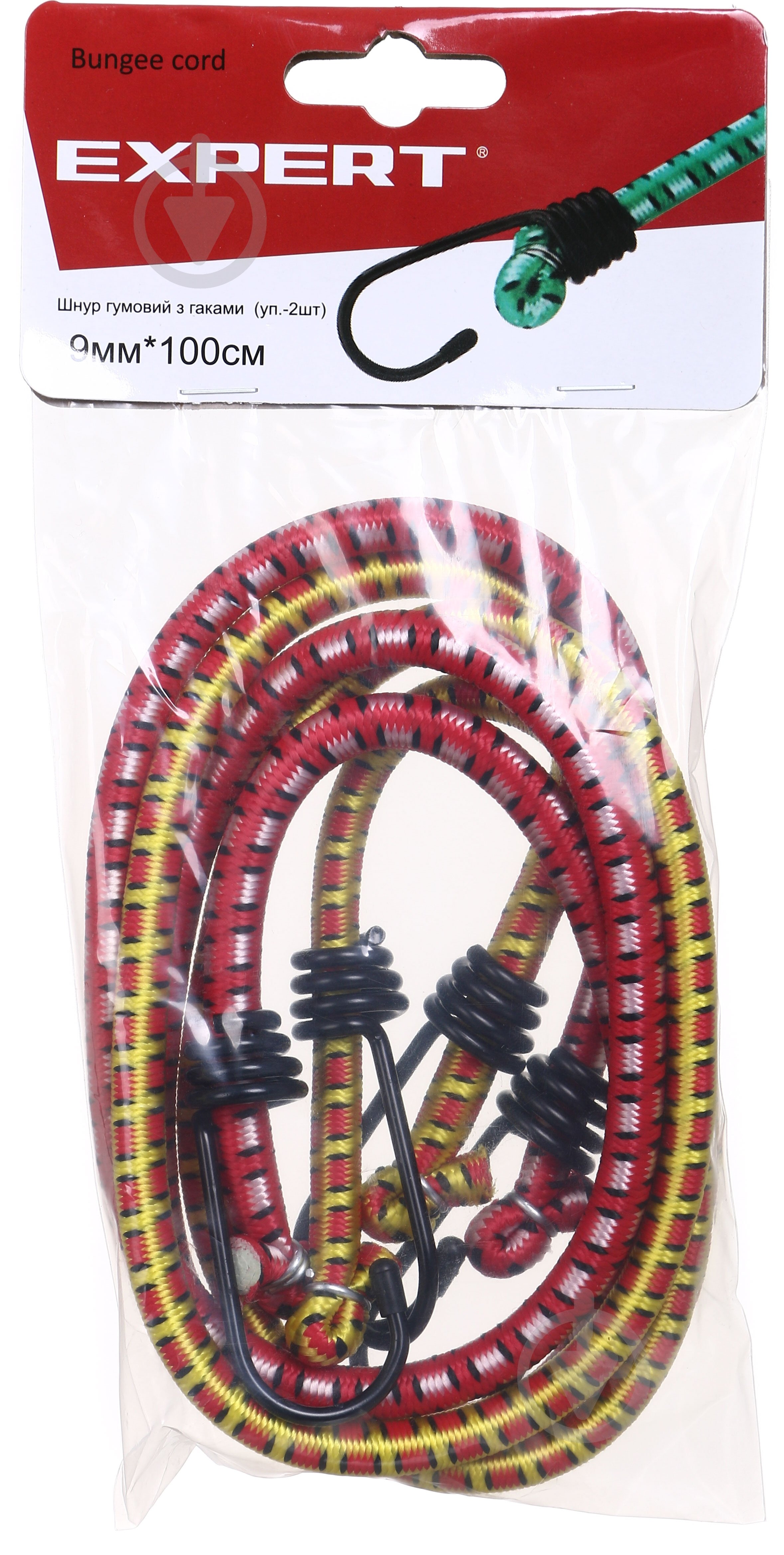 Шнур резиновый с крюками 1 м 2 шт для крепления багажа 9 мм 1 м красно-желтый - фото 3