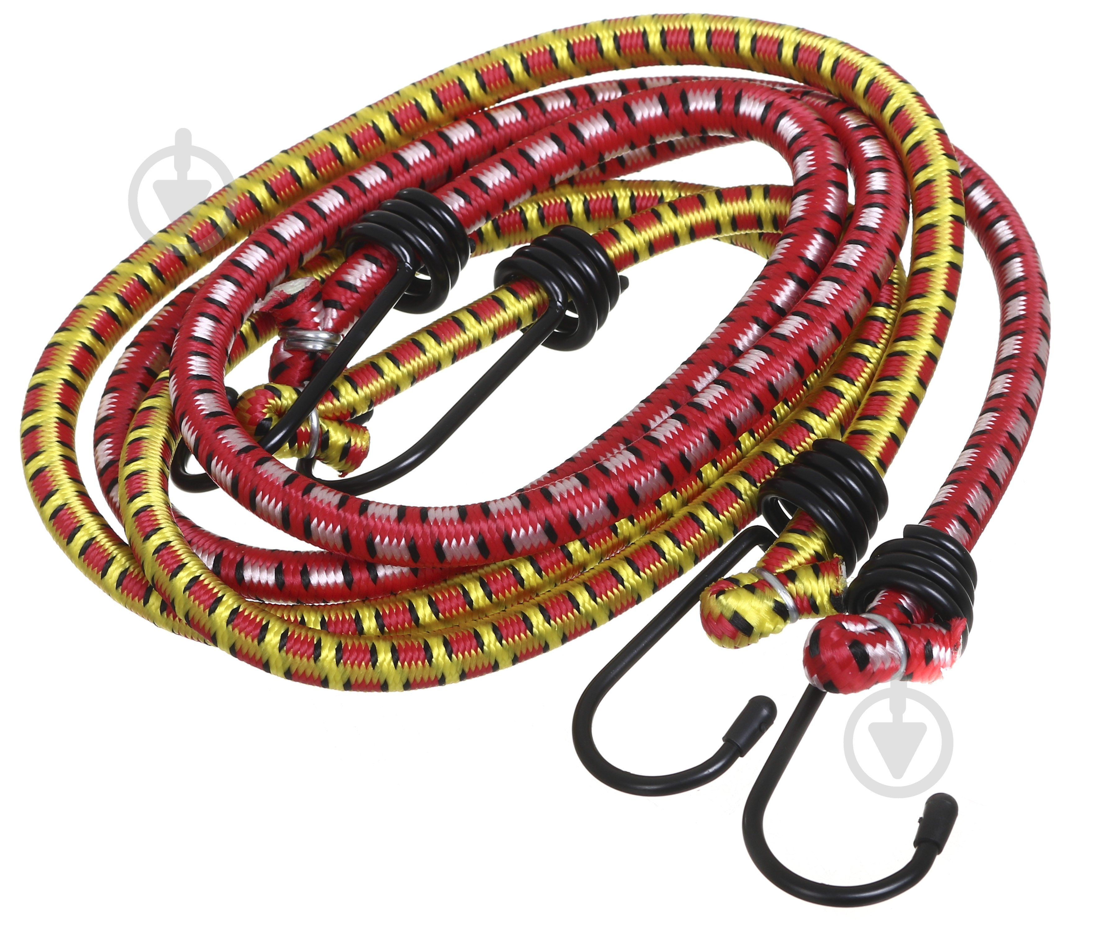 Шнур резиновый с крюками 1 м 2 шт для крепления багажа 9 мм 1 м красно-желтый - фото 1