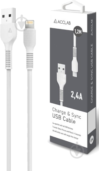 Кабель Acclab USB to Lightning 1,2 м белый (AL-CBCOLOR-L1WT) - фото 2 Кабель Acclab USB to Lightning 1,2 м белый (AL-CBCOLOR-L1WT) - фото 2