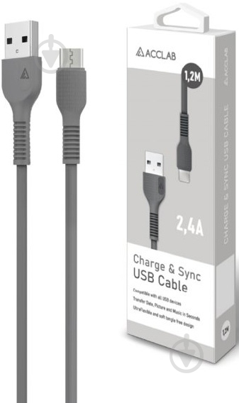 Кабель Acclab USB to Micro USB 1,2 м черный (AL-CBCOLOR-M1BK) - фото 2