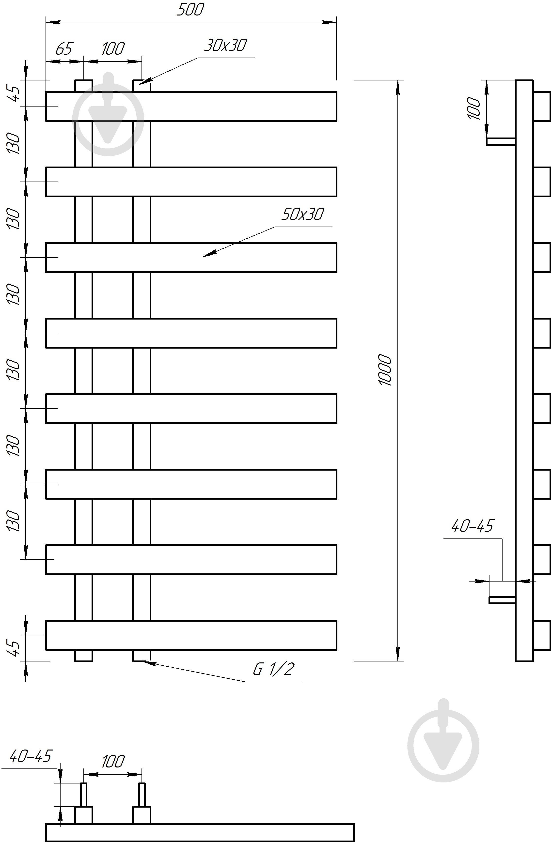 Полотенцесушитель водяной GenesisAqua Split/B1000 - фото 7