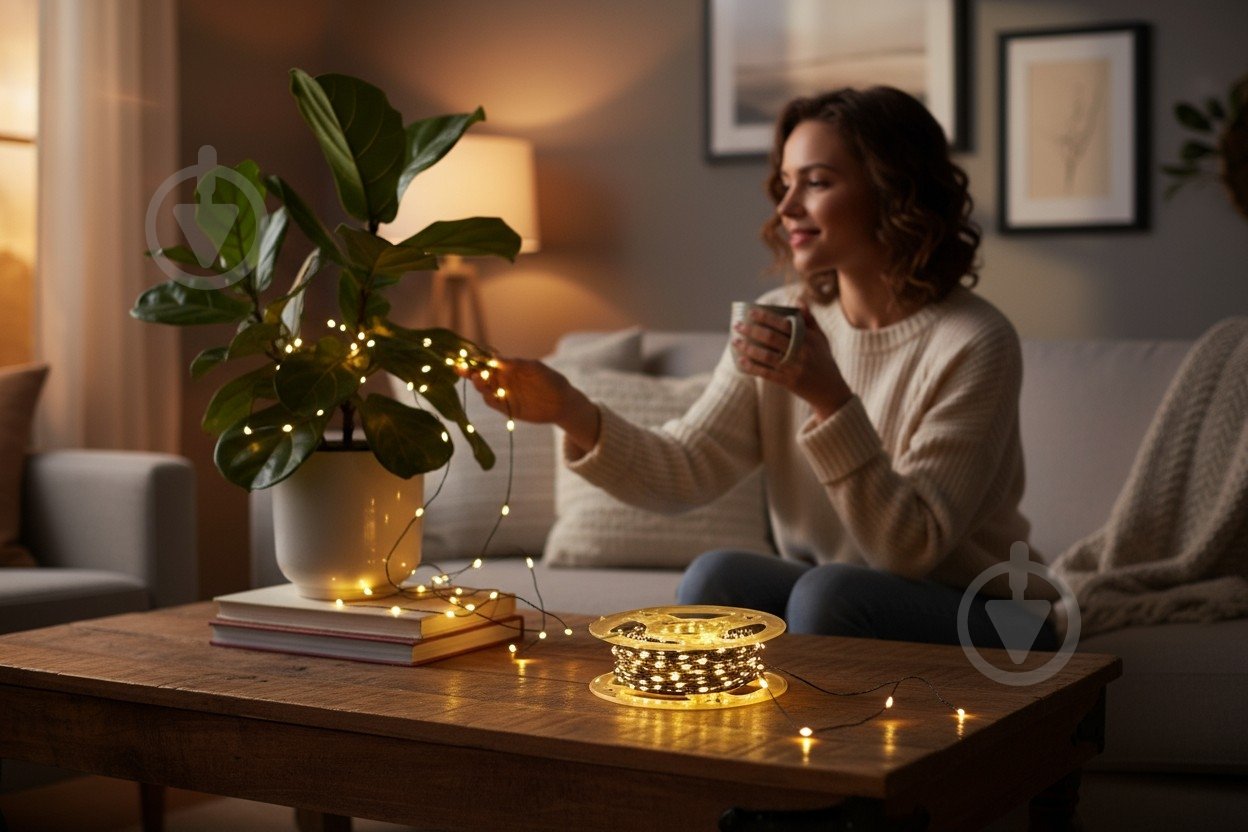 Электрогирлянда линейная роса на катушке теплая белая светодиодная (LED) 500 ламп 50 м (QC6007) - фото 2