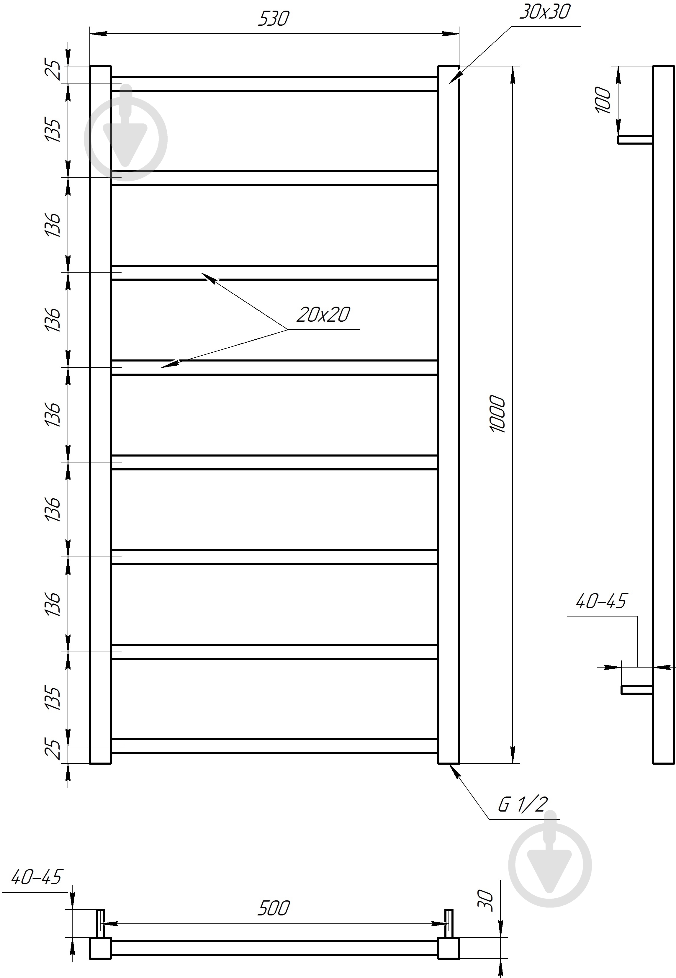 Полотенцесушитель водяной GenesisAqua Terra/B1000 - фото 2