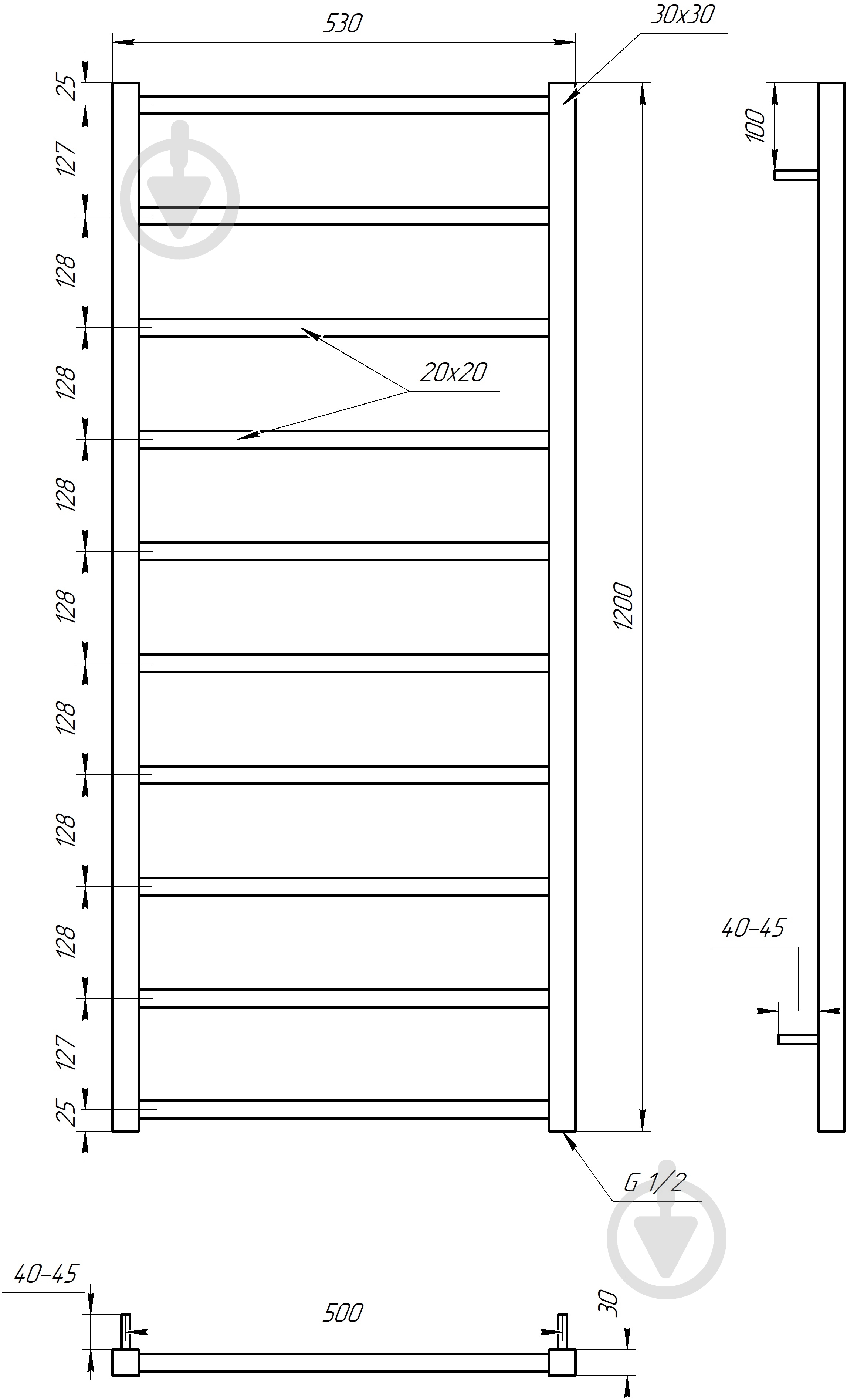 Полотенцесушитель водяной GenesisAqua Terra/B1200 - фото 3