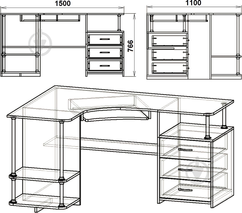 Стол компьютерный Компанит СУ-4 дуб сонома - фото 3 Стол компьютерный Компанит СУ-4 дуб сонома - фото 3