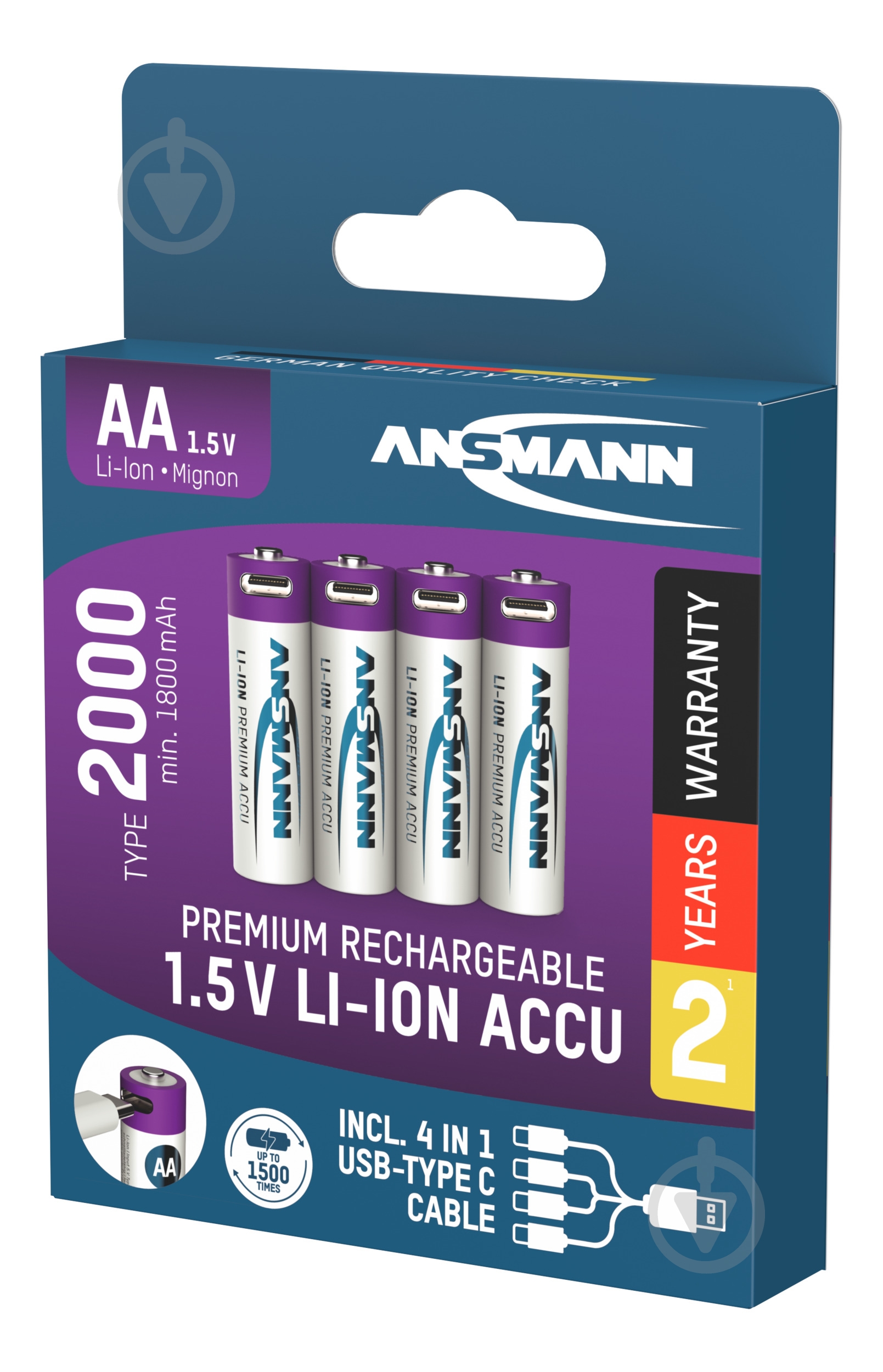 Аккумуляторы Ansmann AA 1,5 V 2000 mAh 1/2AA 4 шт. (1312-0036) - фото 6