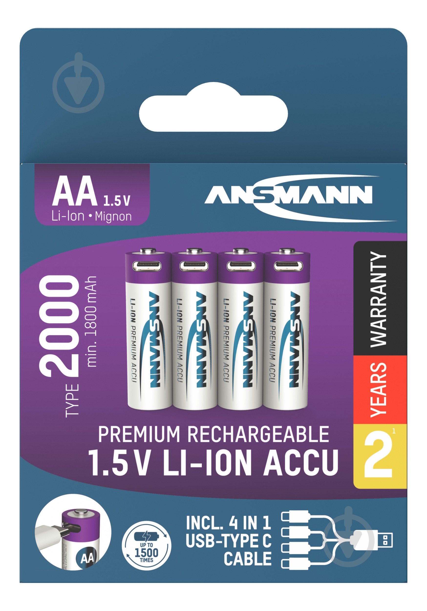 Аккумуляторы Ansmann AA 1,5 V 2000 mAh 1/2AA 4 шт. (1312-0036) - фото 2
