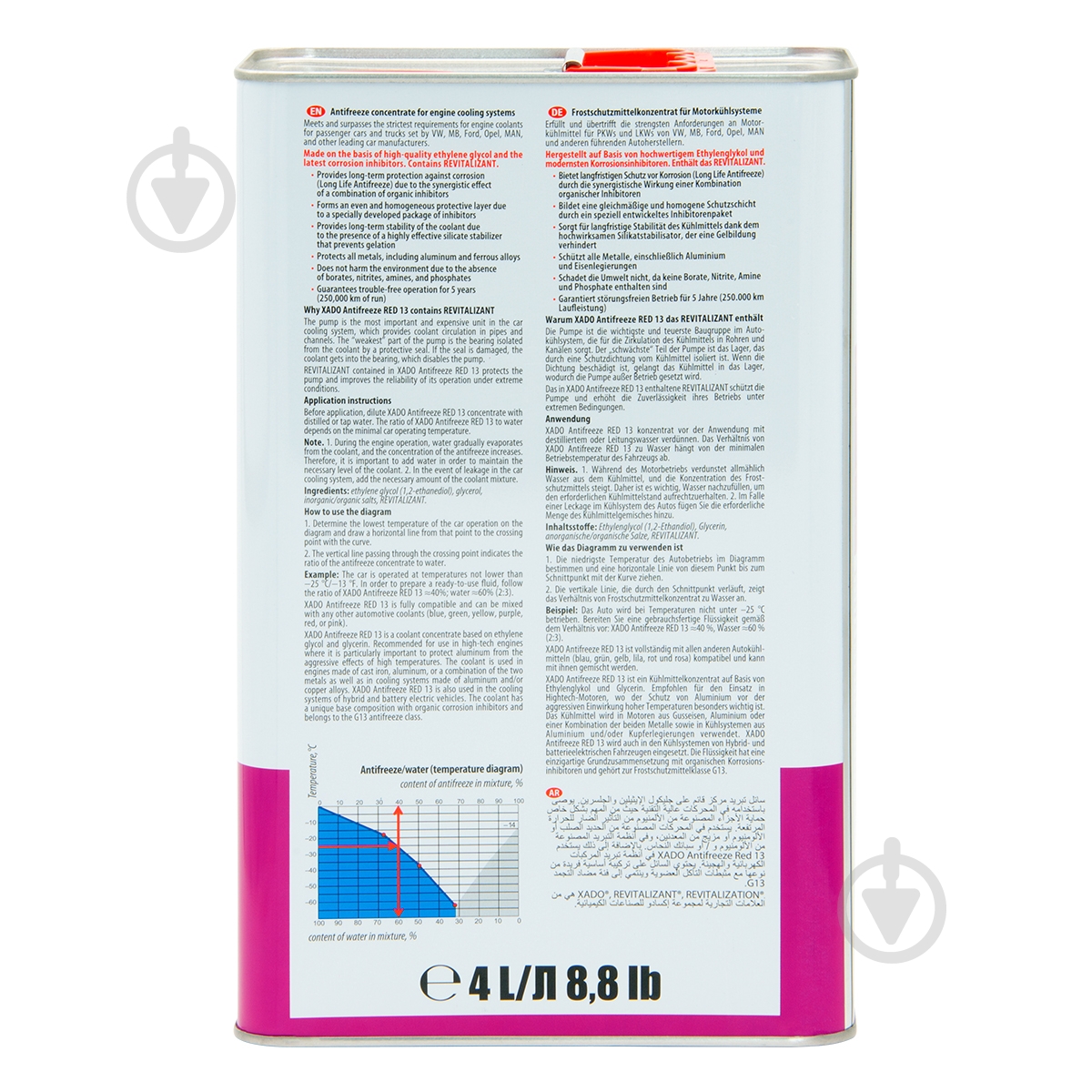 Антифриз XADO Red 13 G13 от -40 до +110 концентрат 4 л (ХА 50312) - фото 2