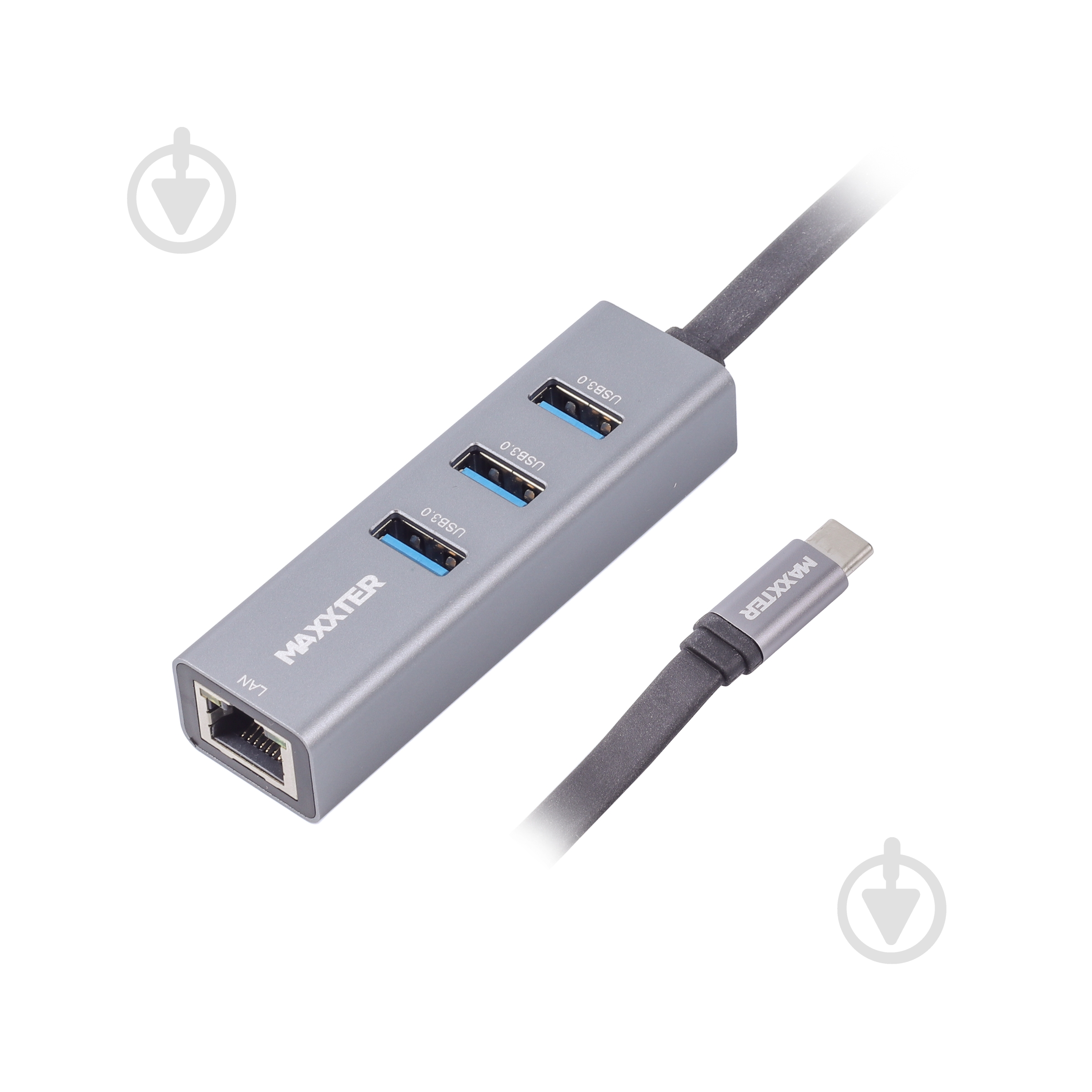 Адаптер Maxxter с Type-C на Gigabit Ethernet 3 Ports USB 3.0 - фото 1